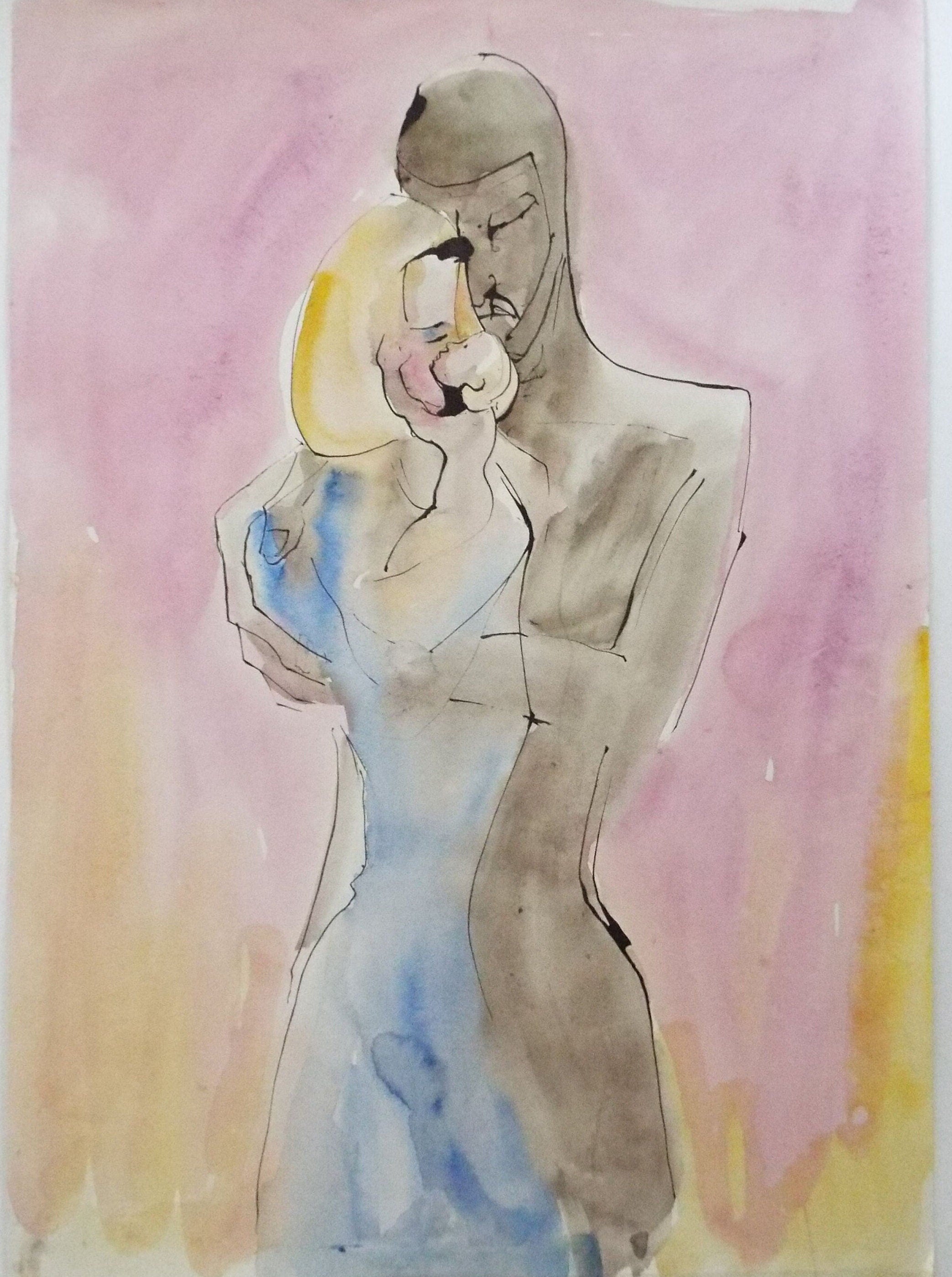 Original Watercolour & India Ink, 'Figures with Child' - from the Great Flood series of 100 paintings, 1980's, Sven Berlin (1911-1999)