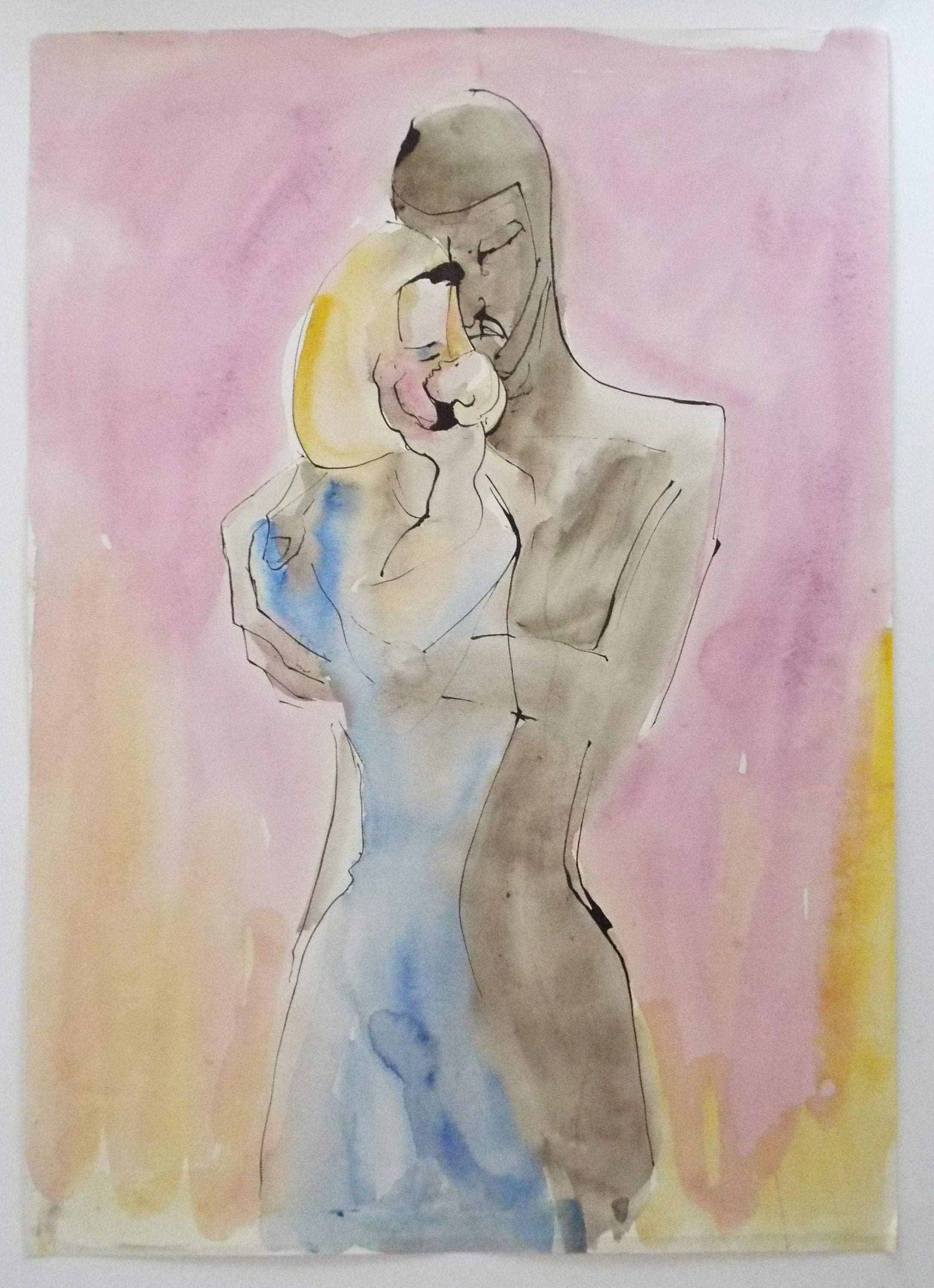 Original Watercolour & India Ink, 'Figures with Child' - from the Great Flood series of 100 paintings, 1980's, Sven Berlin (1911-1999)