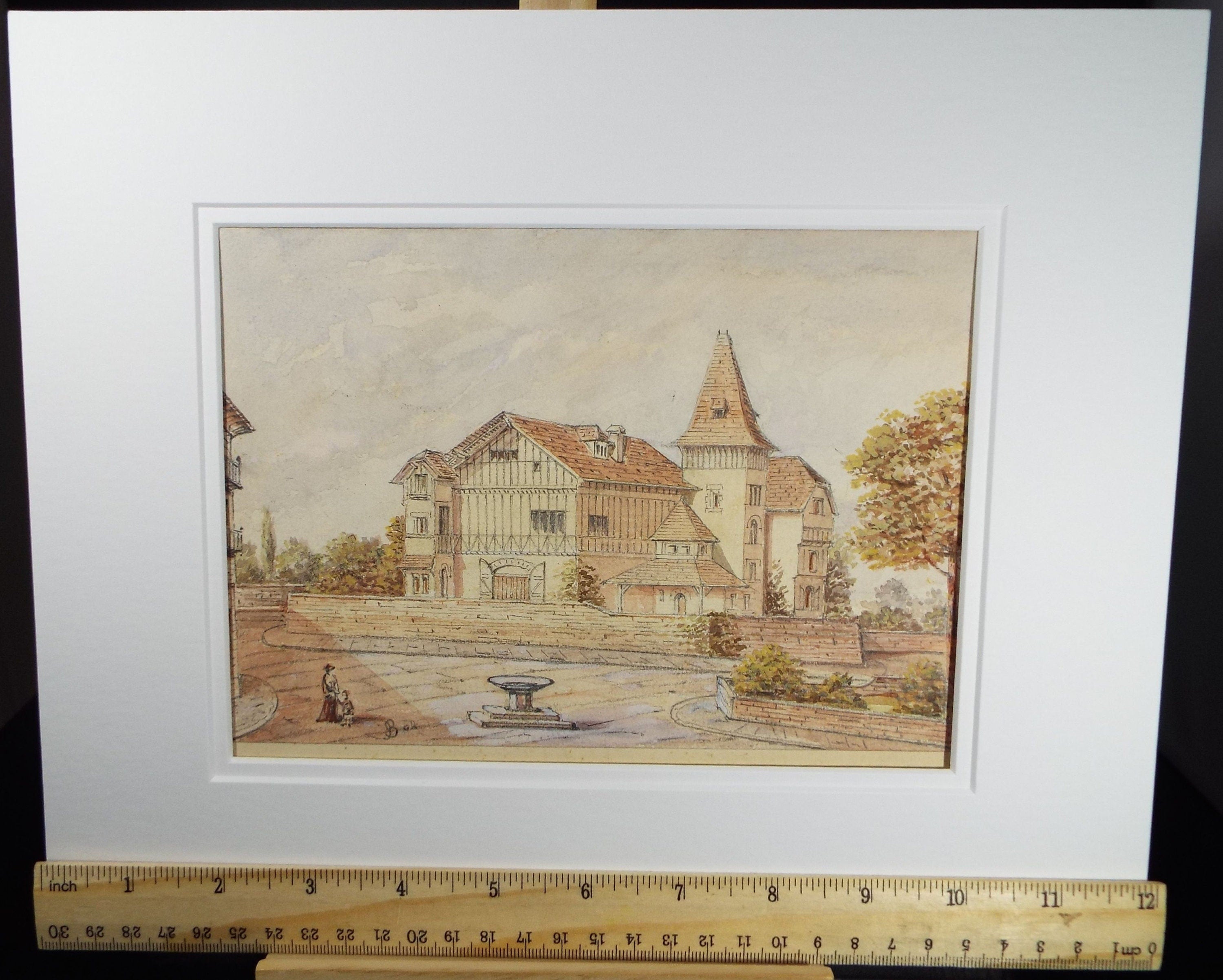 Original Watercolour, late 19th Century , 'Half-Timbered Building' Artist Unknown