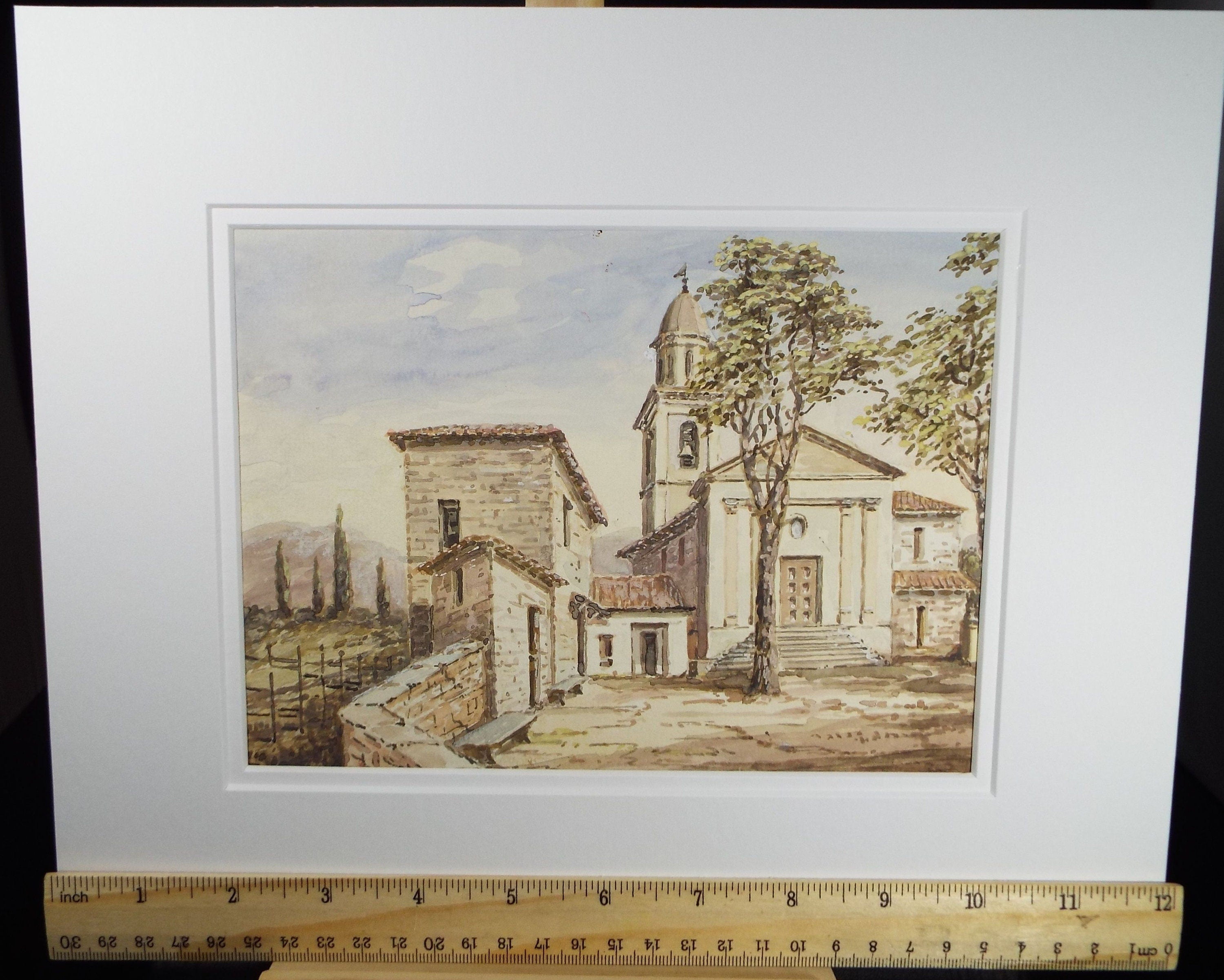 Original Watercolour, late 19th Century , 'Church in Sorengo' Artist Unknown