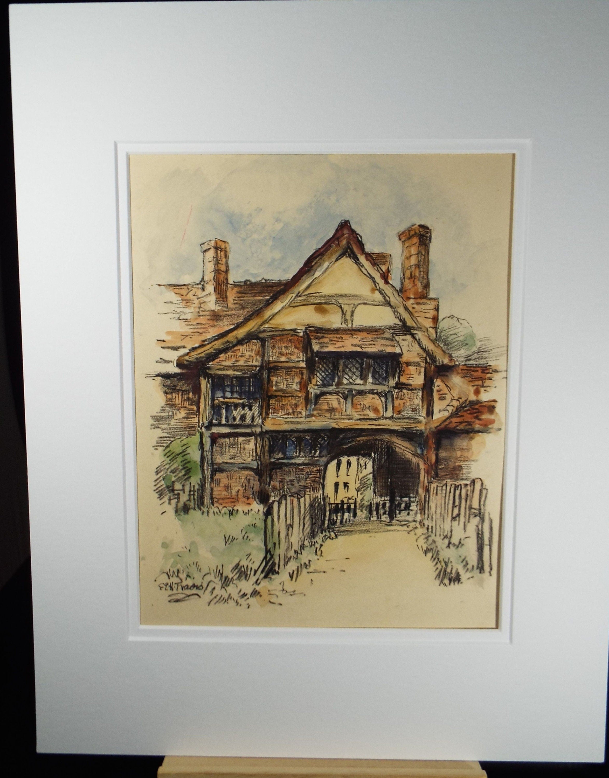 Original Watercolour , 'Timber Framed Gatehouse' Late 19th Century,  E.R.H Fraois