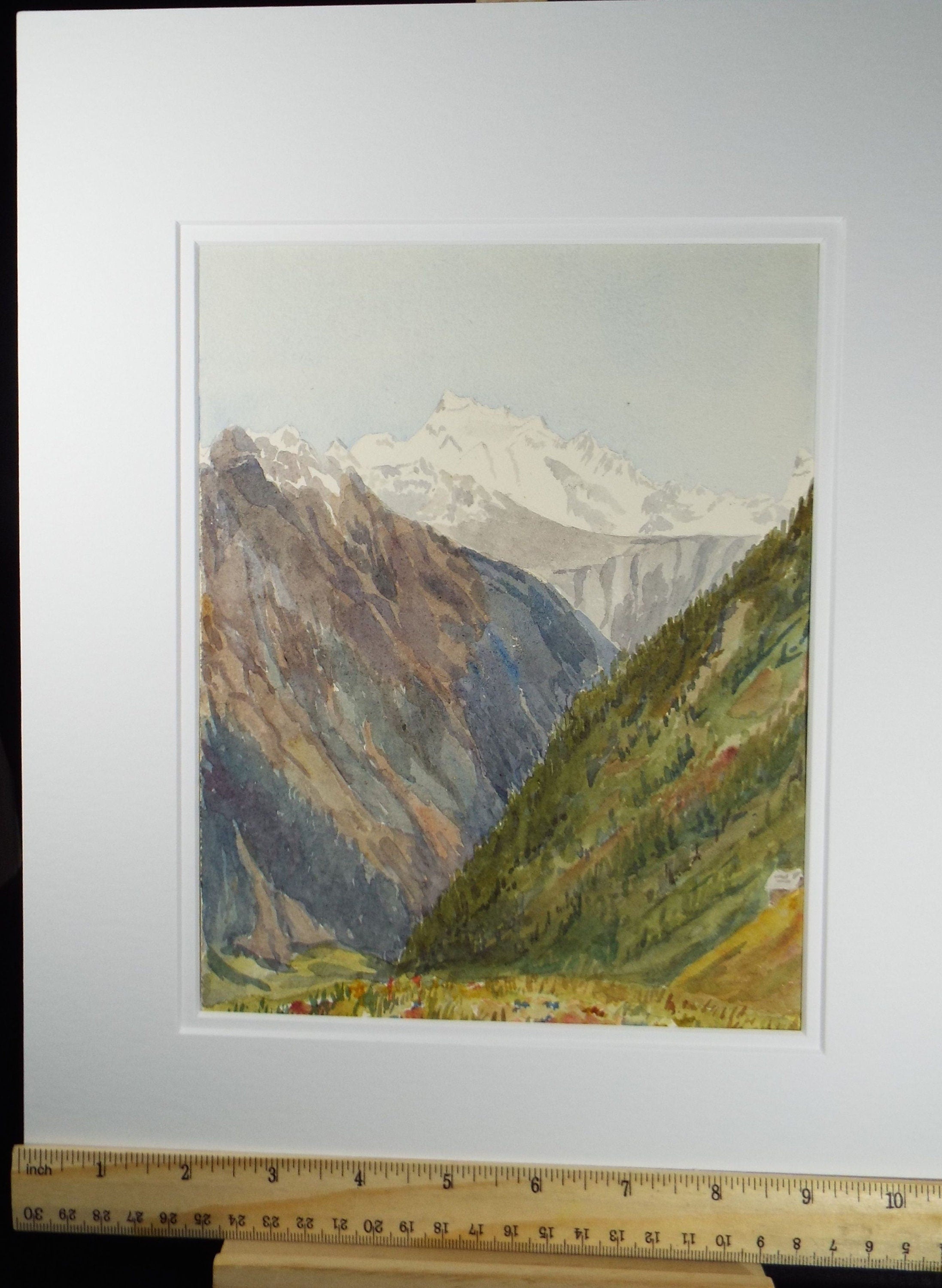 Original Watercolour , 'From Riederalp' dated 1892, Signed A.F.R