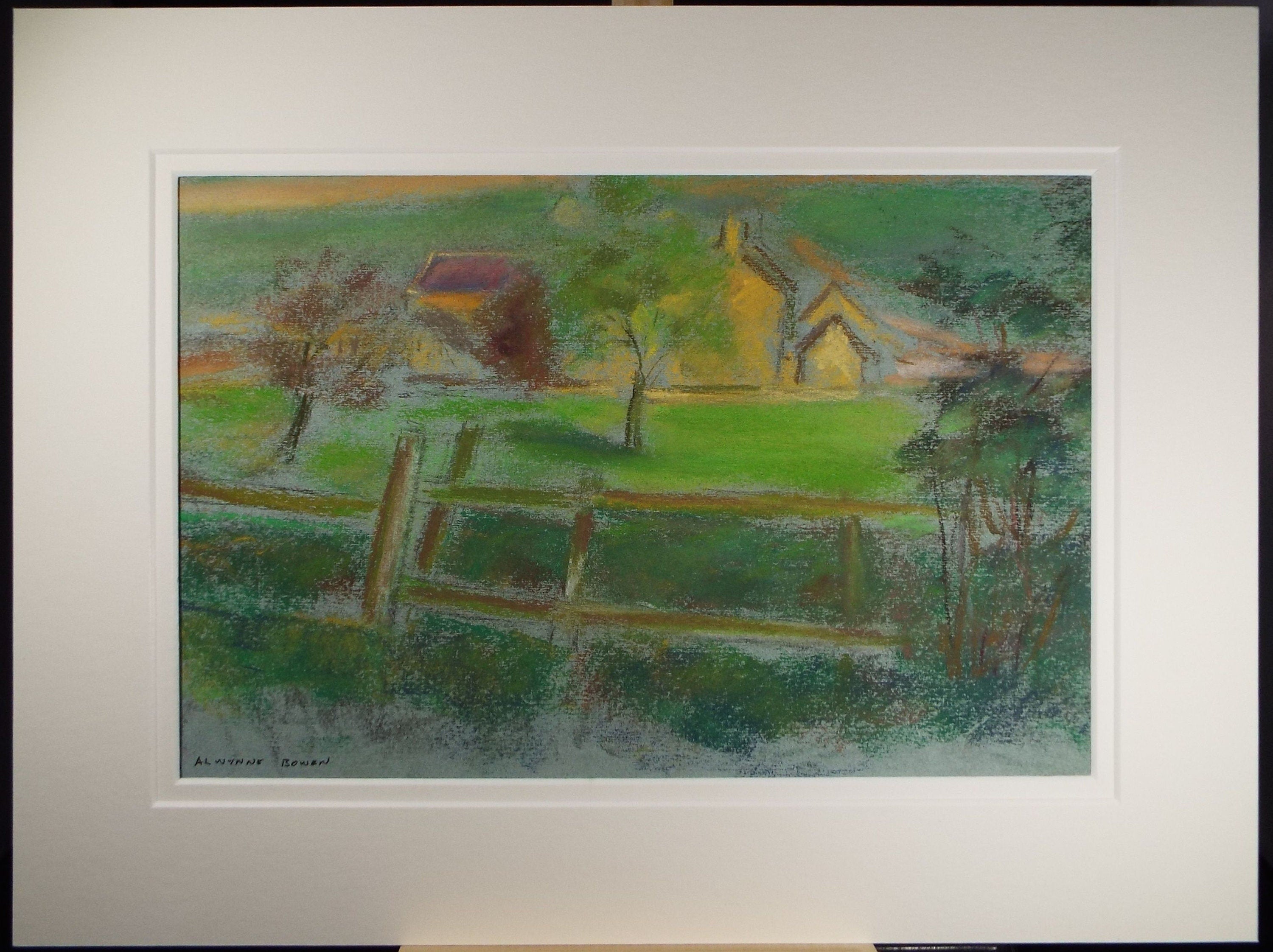 Original Pastel, 'Field with Farm Buildings' , c1970's, Alwynne Bowen 1904-1987