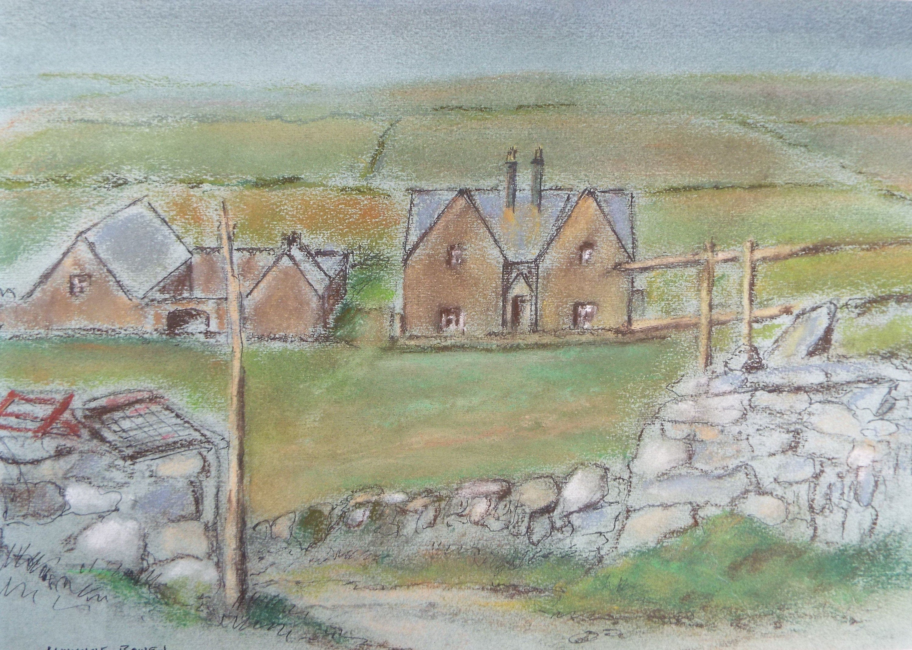 Original Pastel, 'Farm Buildings' , c1970's, Alwynne Bowen 1904-1987