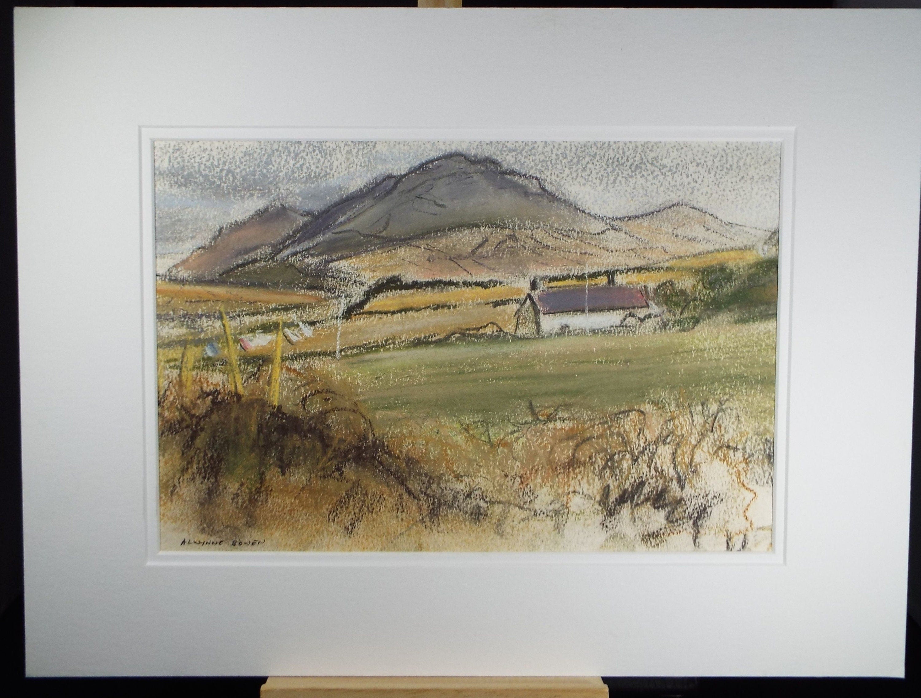 Original Pastel, 'Below the Mountain' , c1970's, Alwynne Bowen 1904-1987