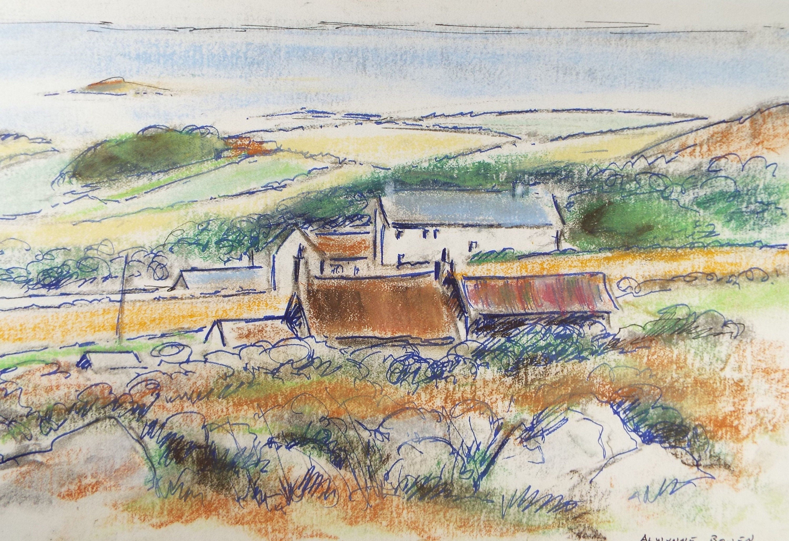 Original Pastel, 'Coastal Farmhouse', c1970's, Alwynne Bowen 1904-1987