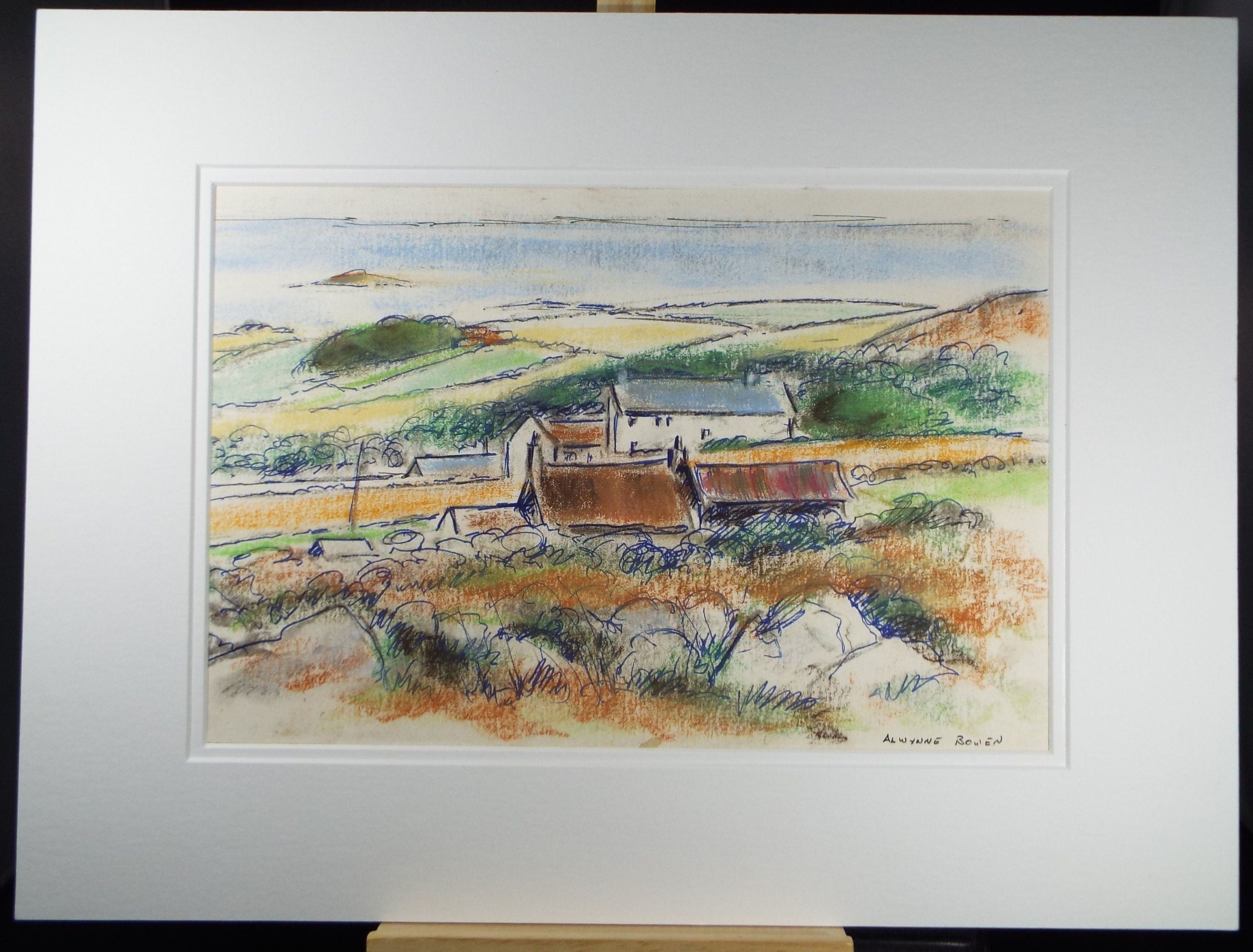 Original Pastel, 'Coastal Farmhouse', c1970's, Alwynne Bowen 1904-1987