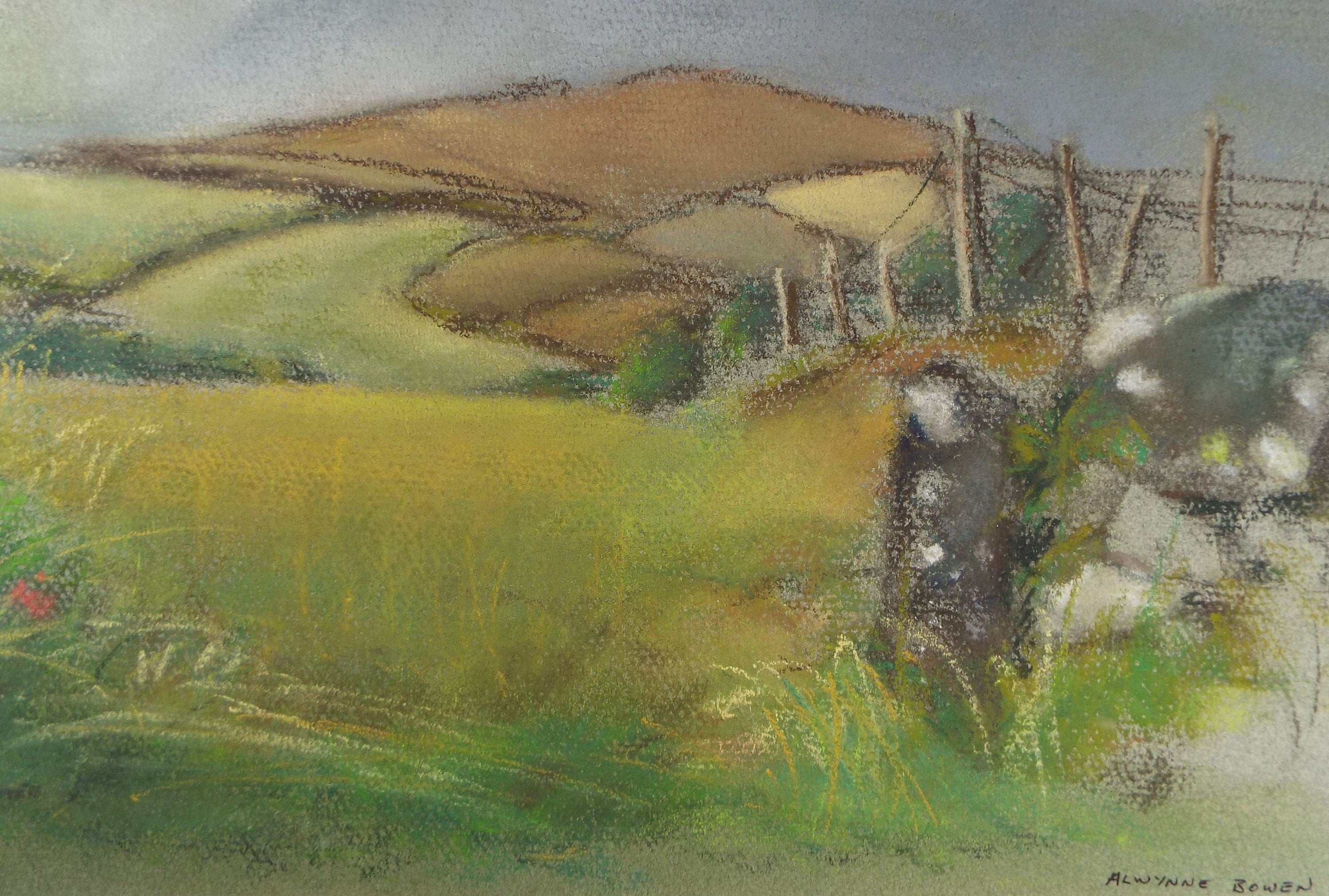 Original Pastel, 'Hilly Fields', c1970's, Alwynne Bowen 1904-1987