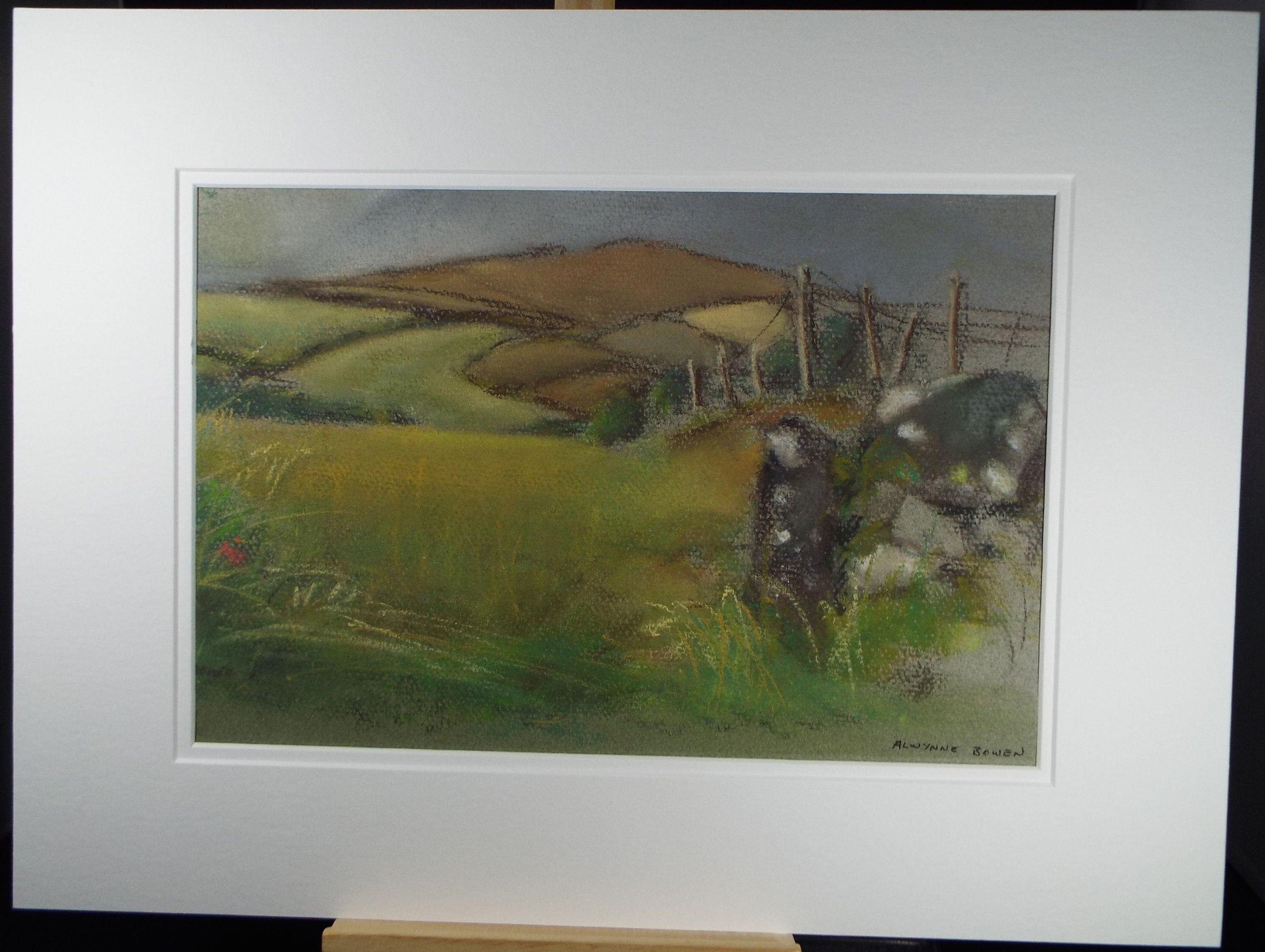 Original Pastel, 'Hilly Fields', c1970's, Alwynne Bowen 1904-1987