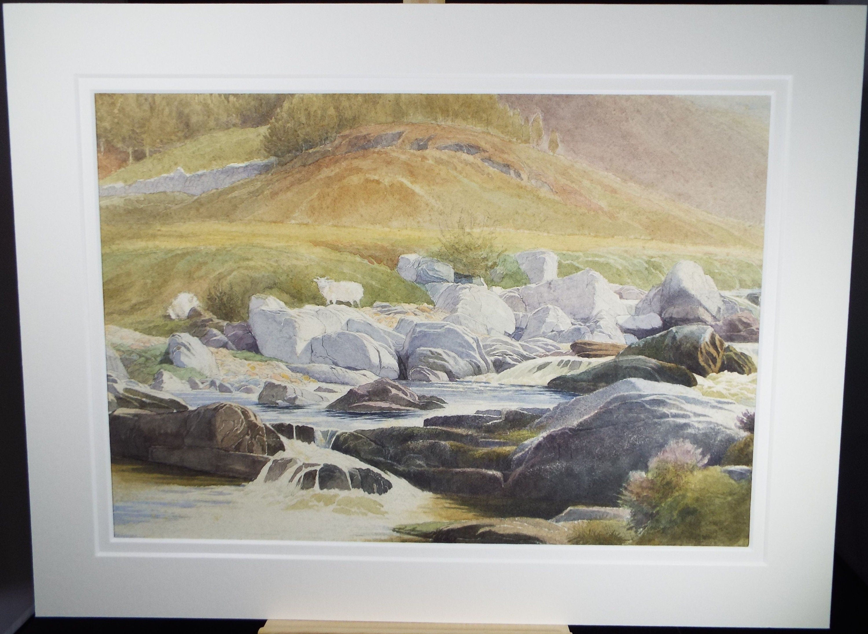 Original Watercolour,  'Sheep on a Riverbank', early 20th Century, Artist Unknown