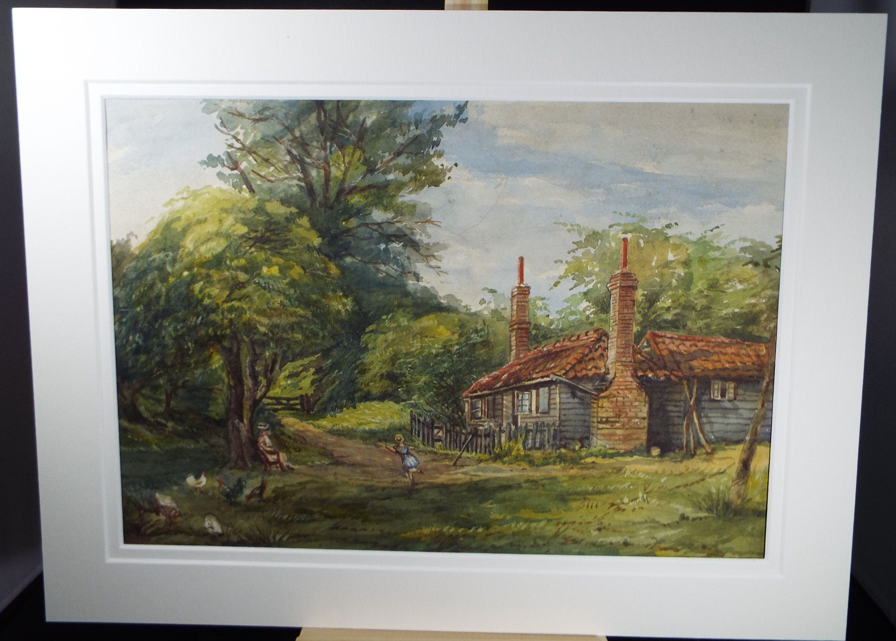 Original Watercolour, 'Child playing before a Country Cottage', Early 20th Century, Artist Unknown