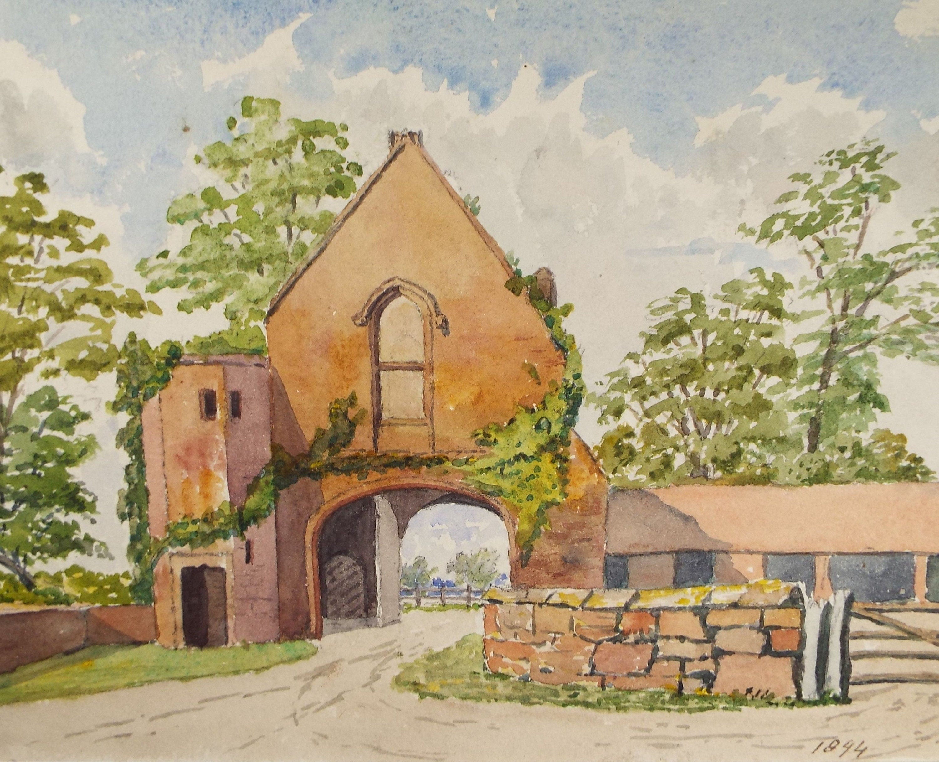 Original Watercolour,' Gatehouse Maxstoke Abbey', dated 1894, Artist Unknown