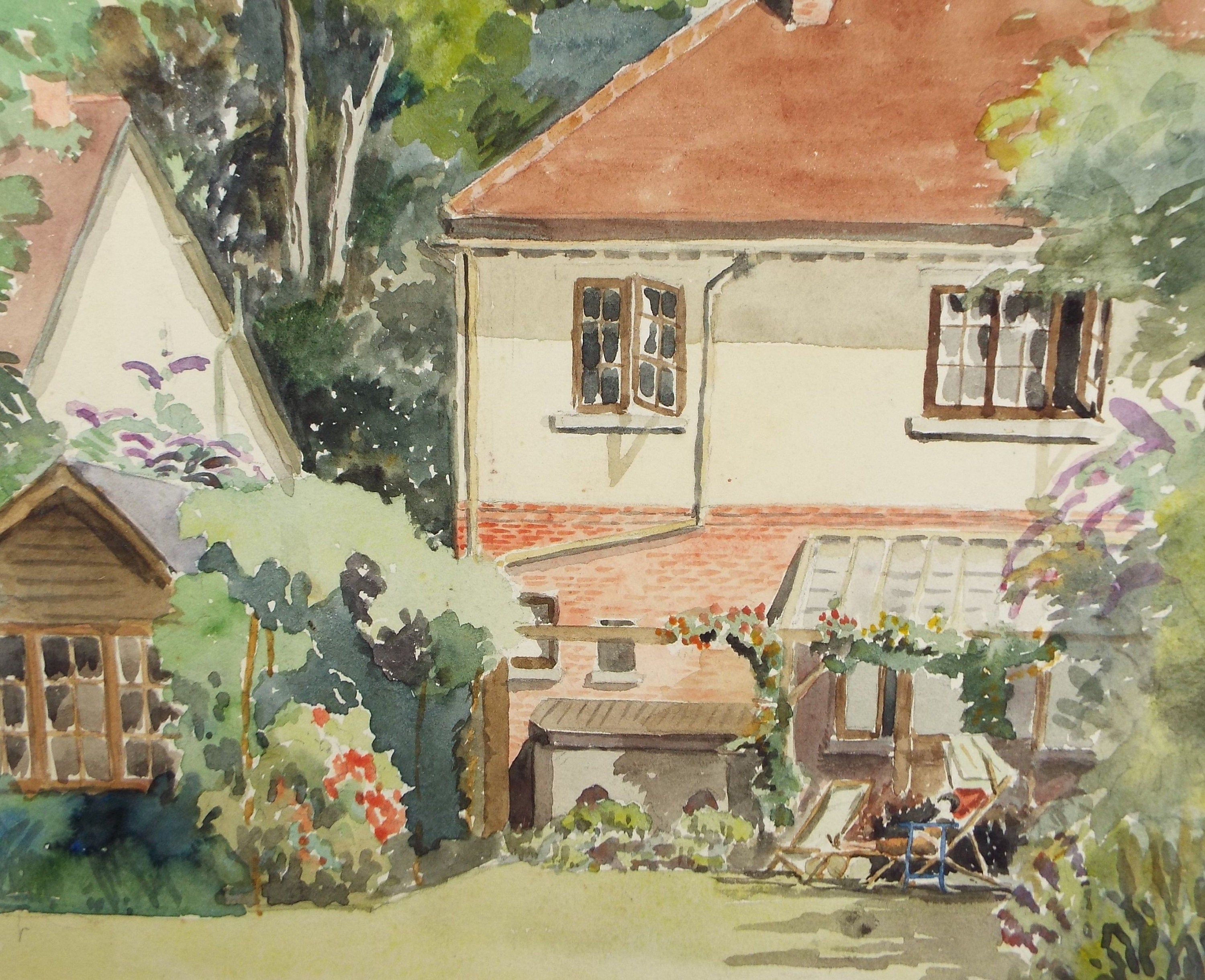 Original Watercolour, 'Suburban Garden', 1950's, Charles Frederick Way (1906-1981)