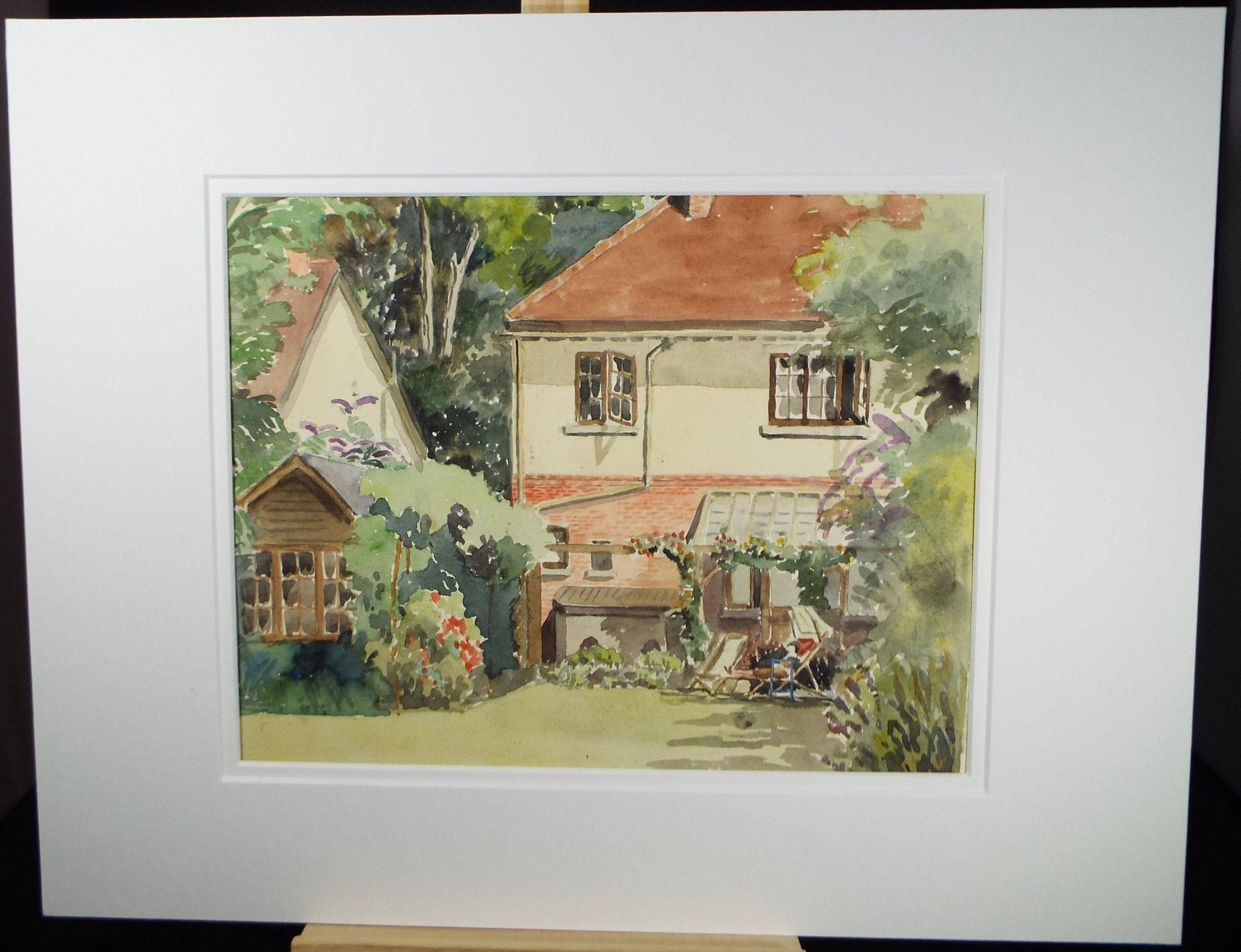 Original Watercolour, 'Suburban Garden', 1950's, Charles Frederick Way (1906-1981)