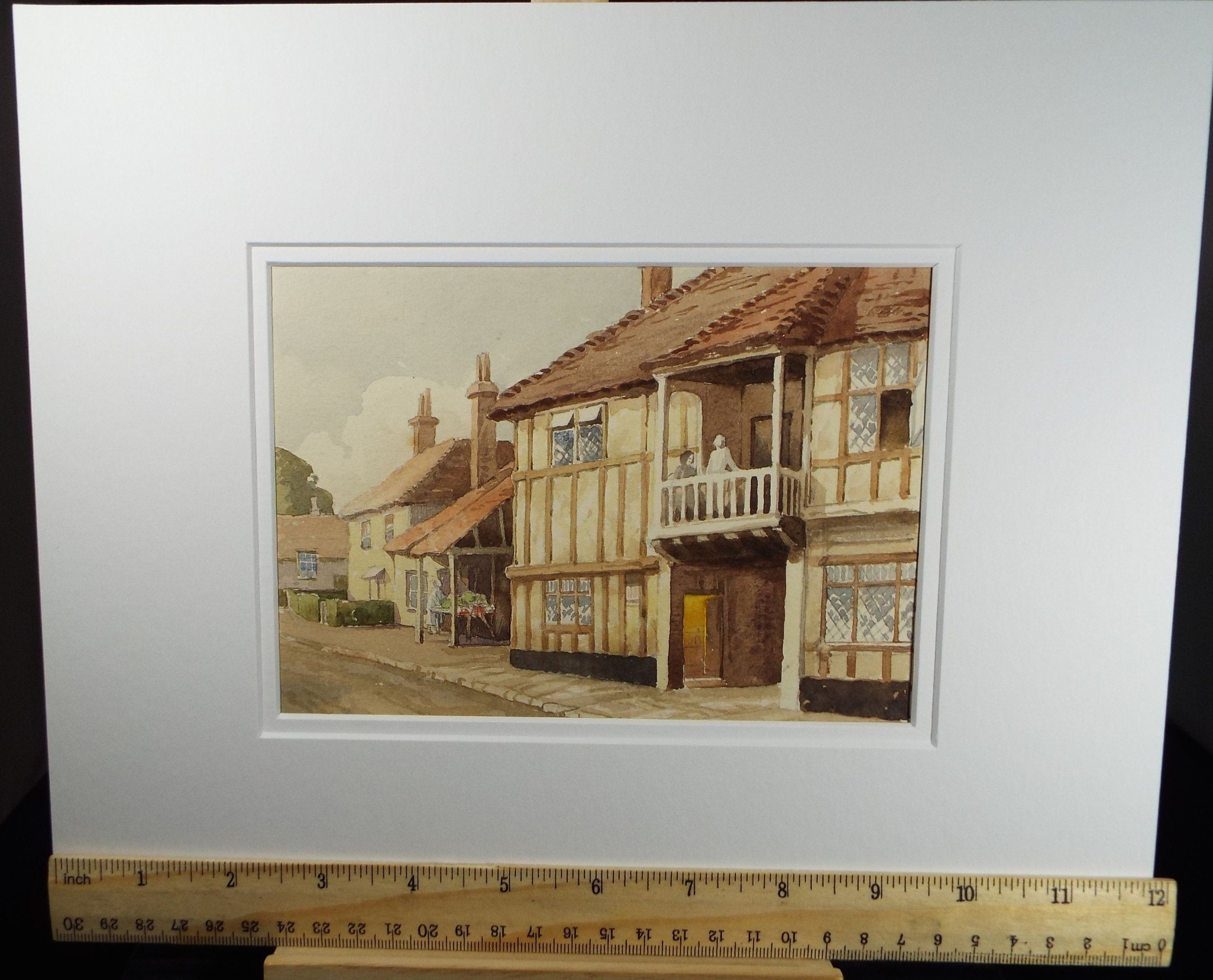 Original Watercolour, 'Village Building & Balcony', Mid 20th Cent, T.R Ellingham