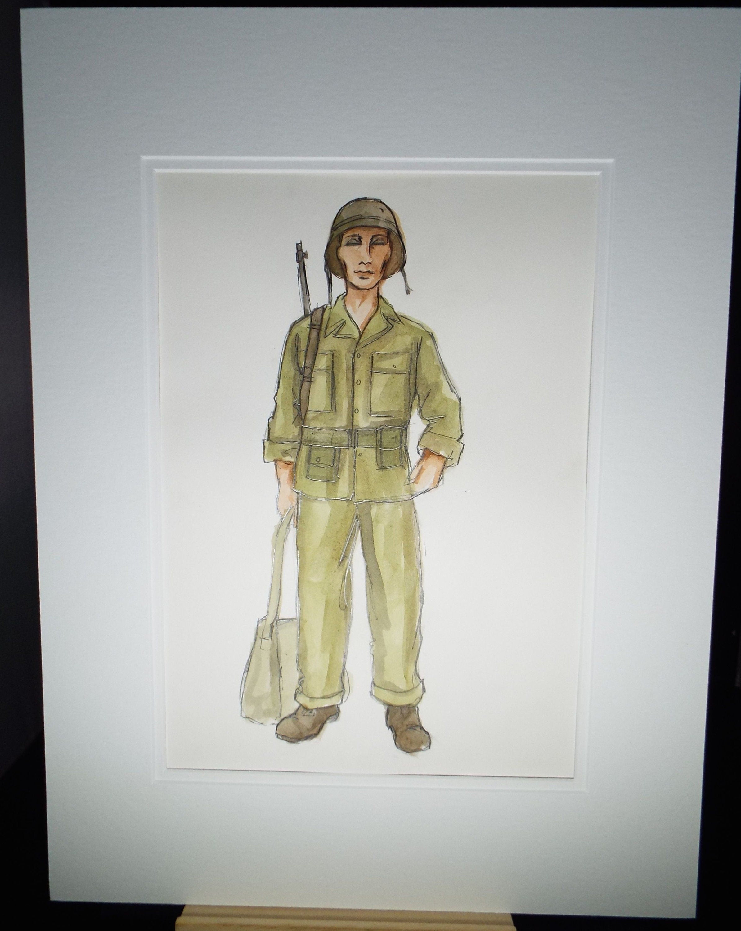 Original Watercolour, 'South Pacific -American GI', 1988, Terry Parsons