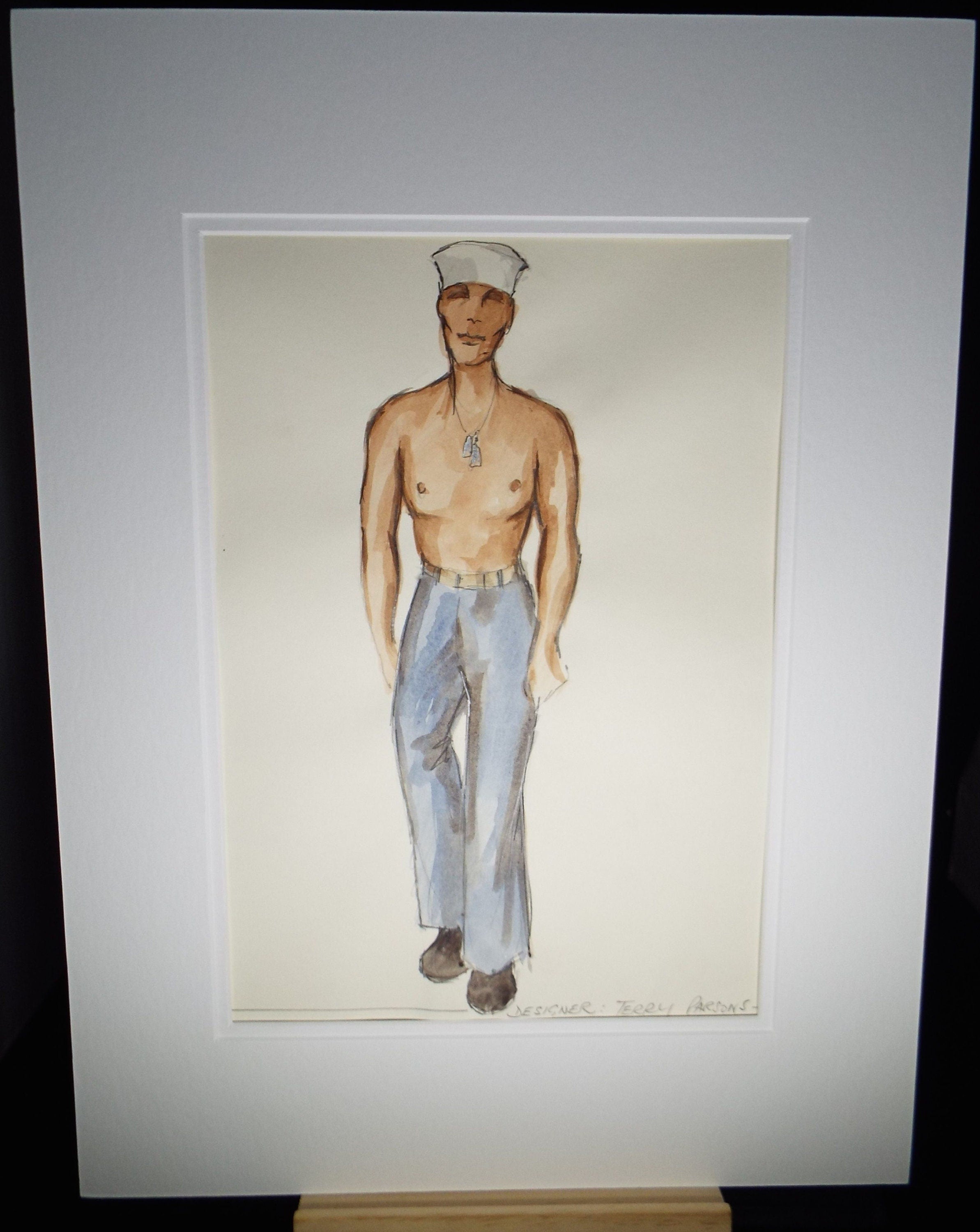 Original Watercolour, 'South Pacific -American Sailor', 1988, Terry Parsons