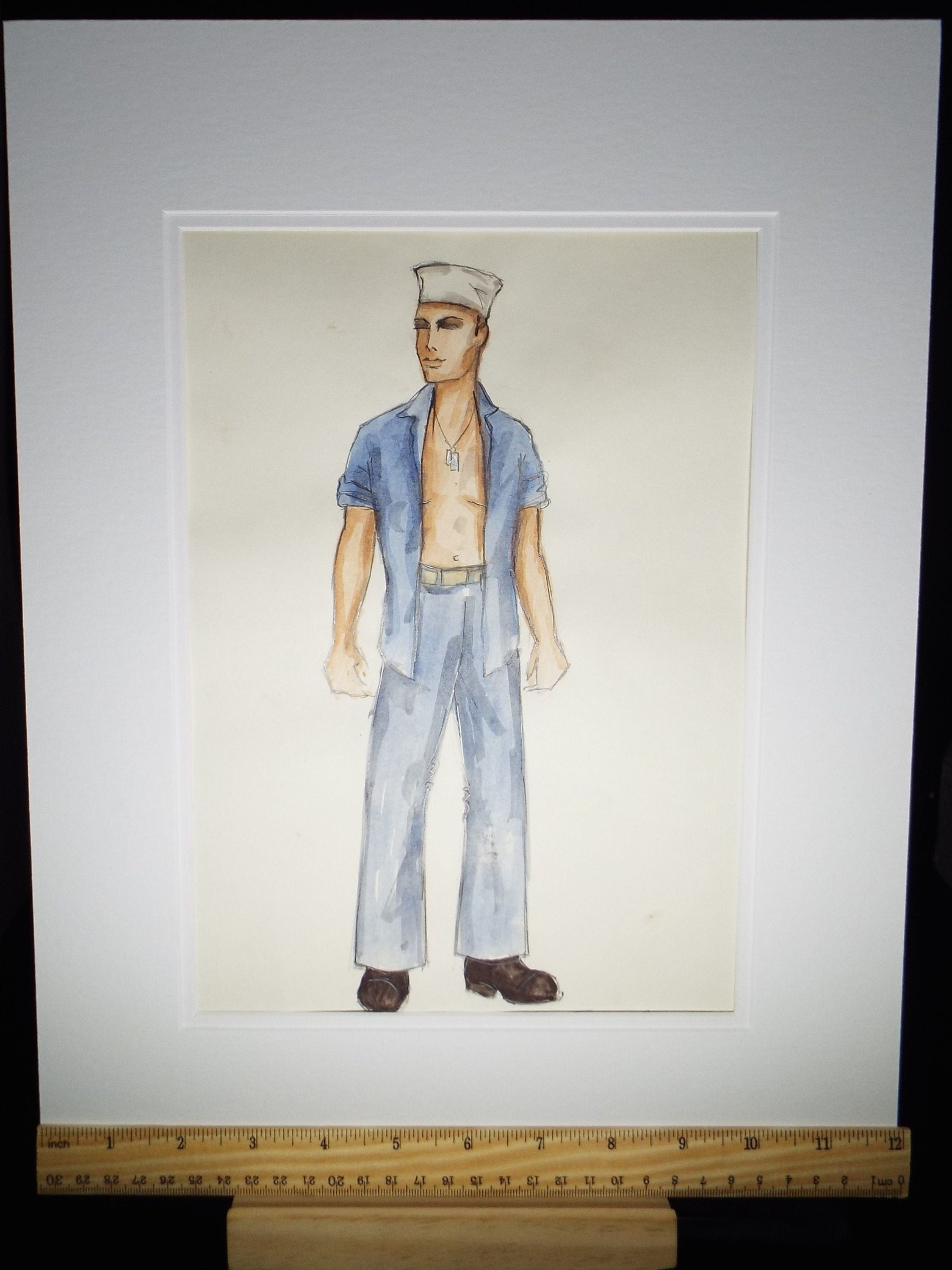 Original Watercolour, 'South Pacific -American Sailor', 1988, Terry Parsons