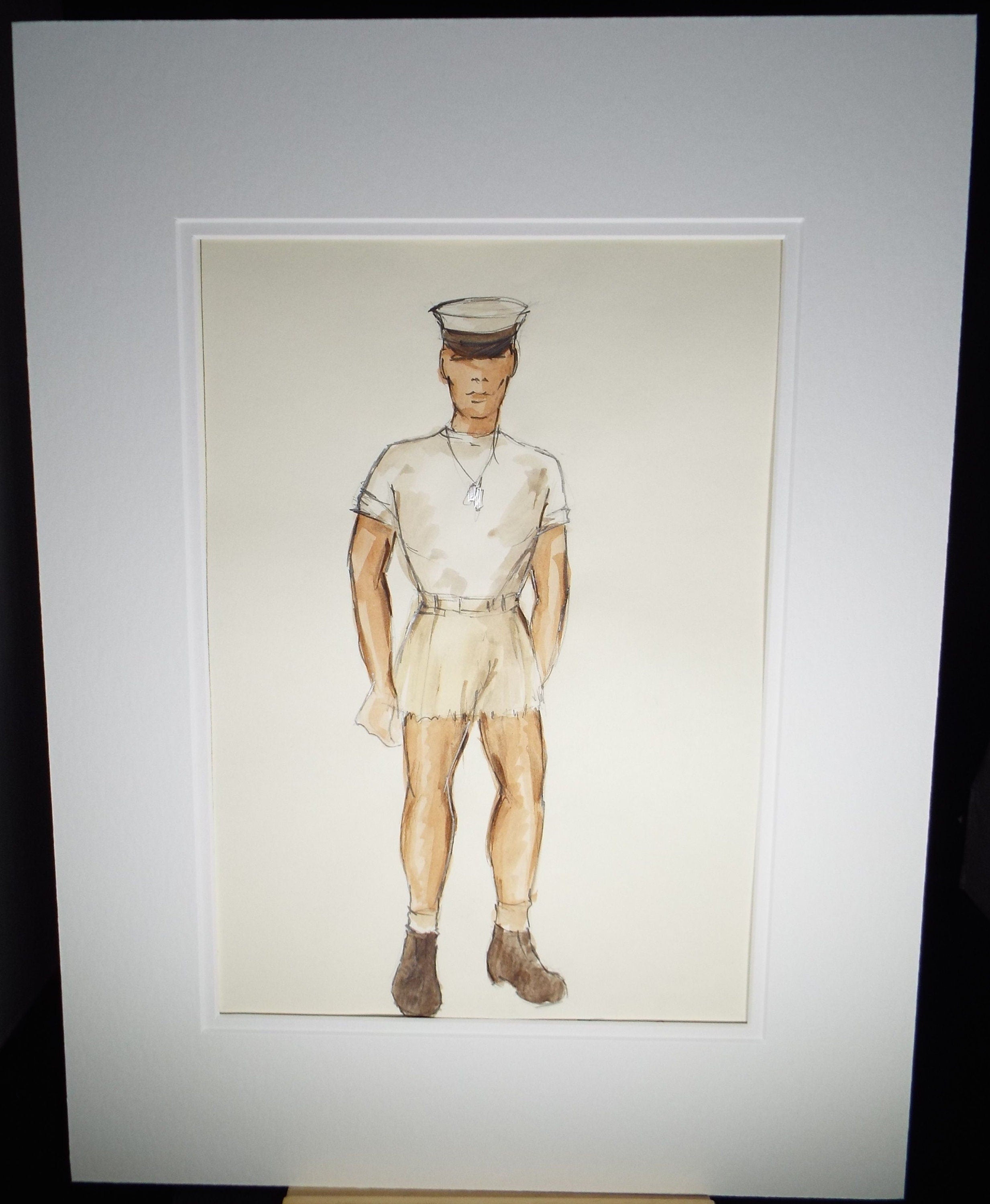 Original Watercolour, 'South Pacific -American Sailor', 1988, Terry Parsons