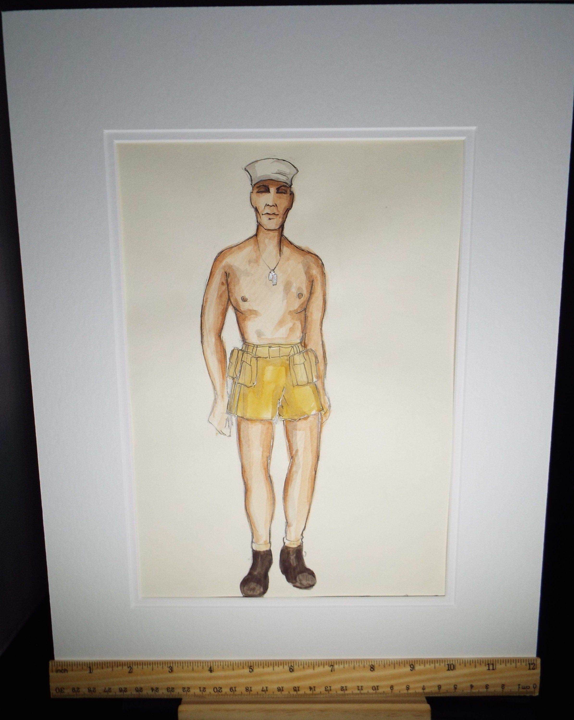 Original Watercolour, 'South Pacific -American Sailor', 1988, Terry Parsons