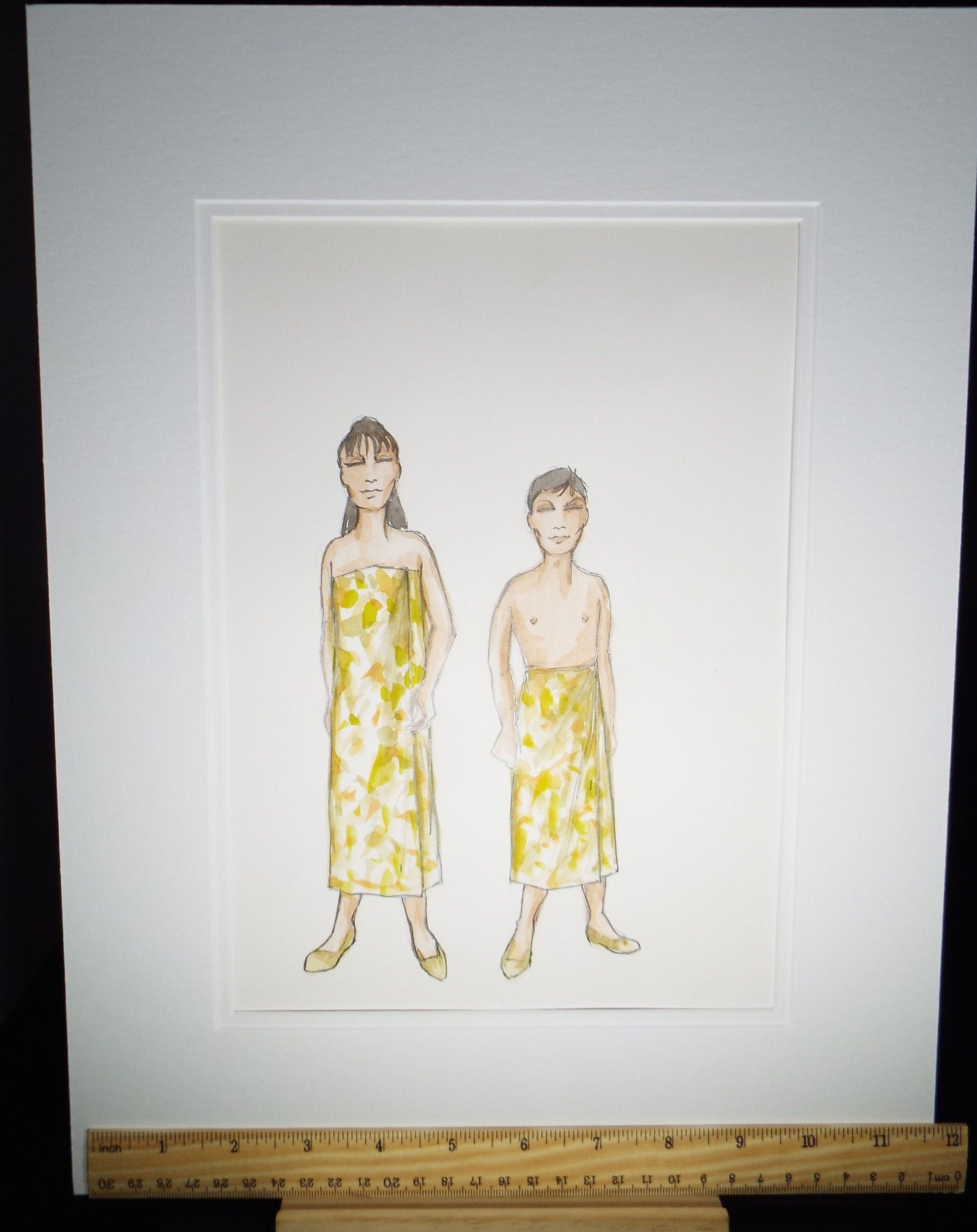 Original Watercolour, 'South Pacific -Ngana and Jerome', 1988, Terry Parsons