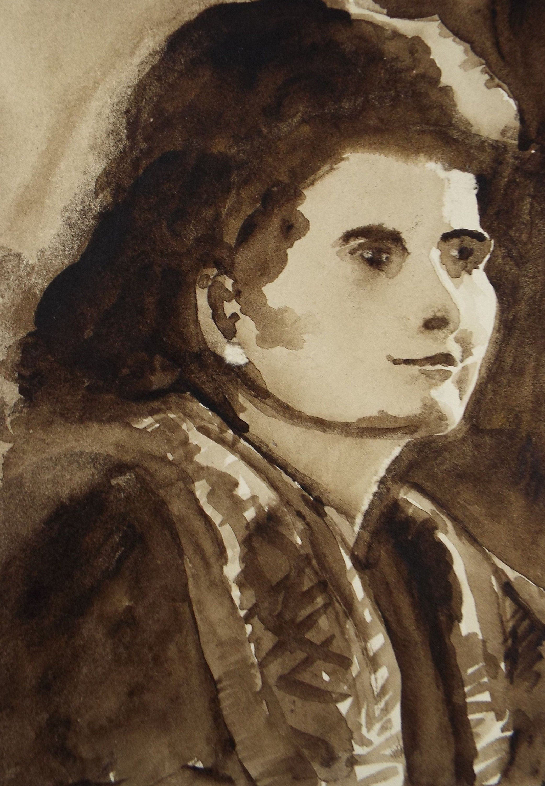 Original Watercolour, 'Portrait of Woman', 1940's, Charles Frederick Way 1906-1981