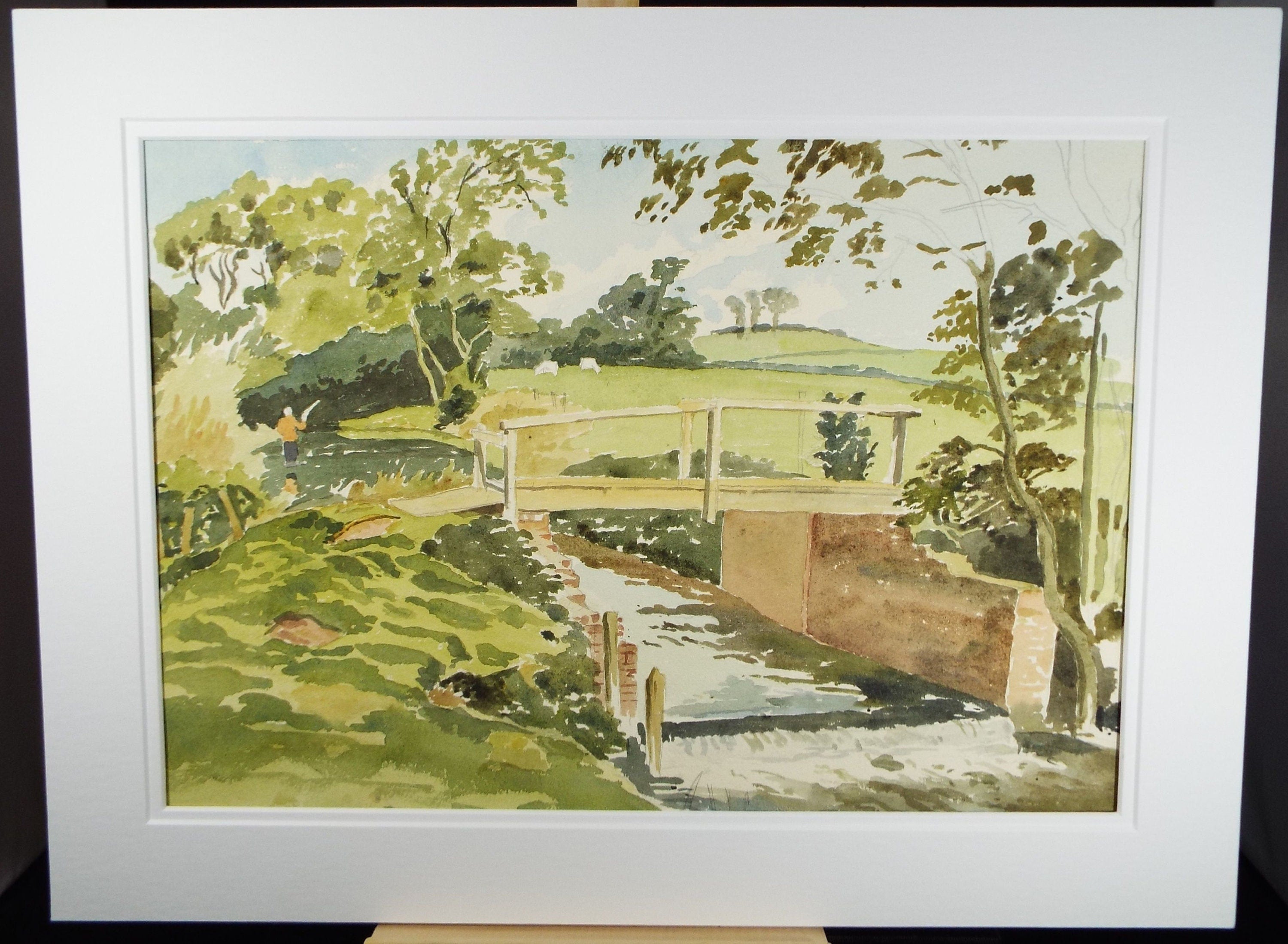 Original Watercolour, 'Bridge over a Stream ', Circa 1950's , Edward Way (20th Century)