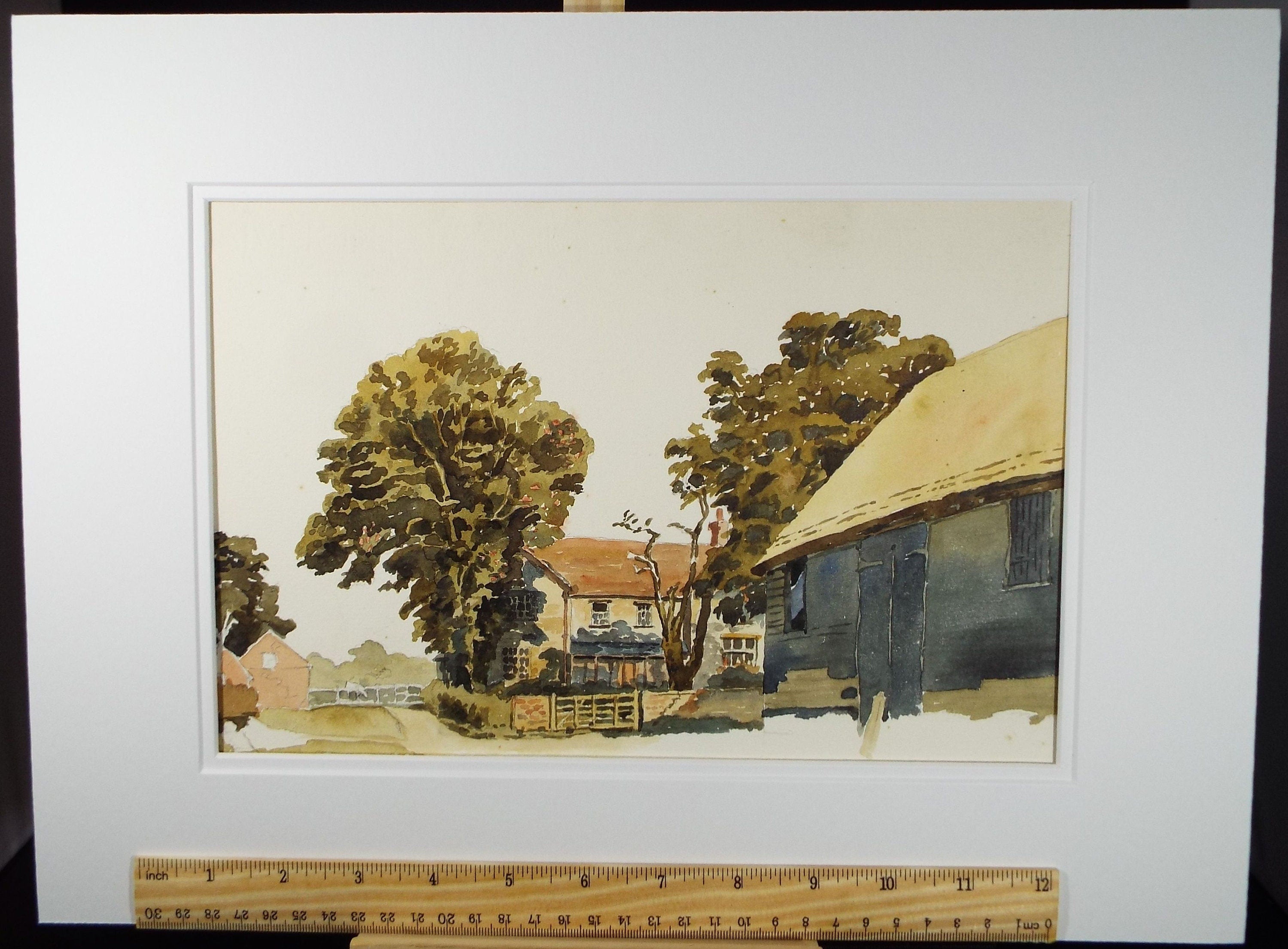 Original Watercolour, 'Farmhouse with Barns', Circa 1940's, Charles Frederick Way (1906-1981)