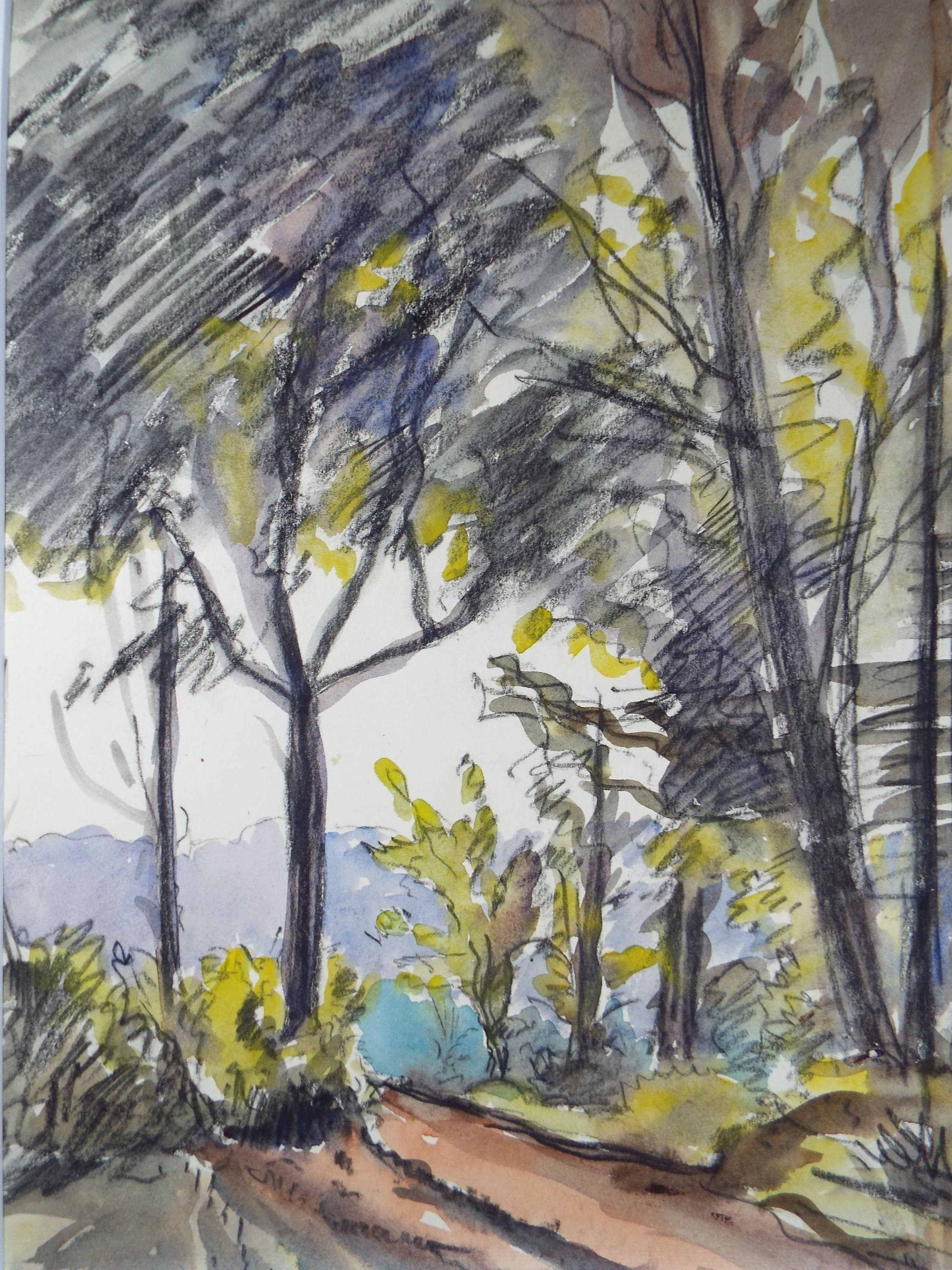 Original Watercolour and Charcoal, 'Woodland', Circa 1940's, Charles Frederick Way (1906-1981)