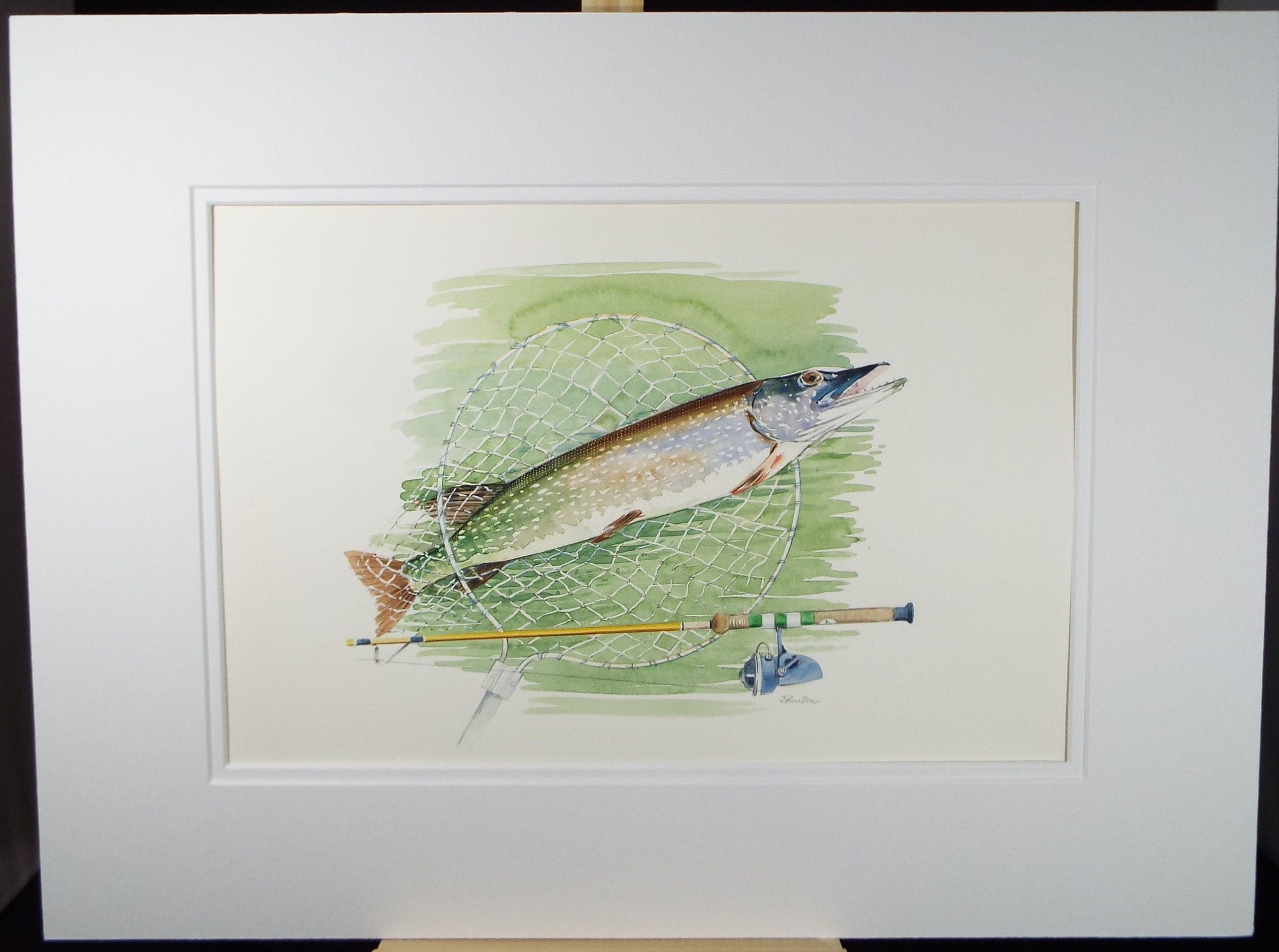 Original Watercolour 'Pike in a Net', Circa 1980's, Ken Johnson (20th Century, British)