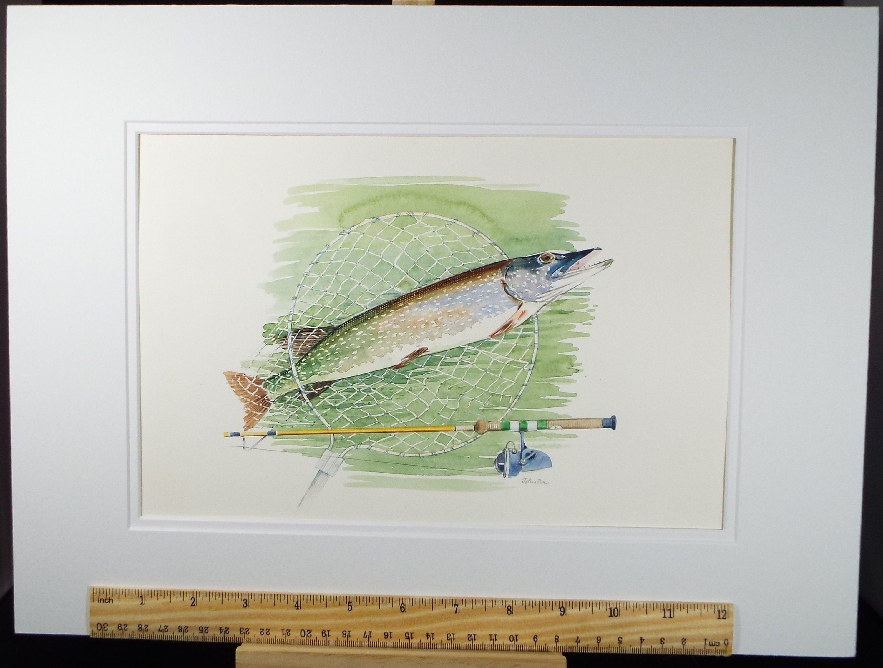 Original Watercolour 'Pike in a Net', Circa 1980's, Ken Johnson (20th Century, British)