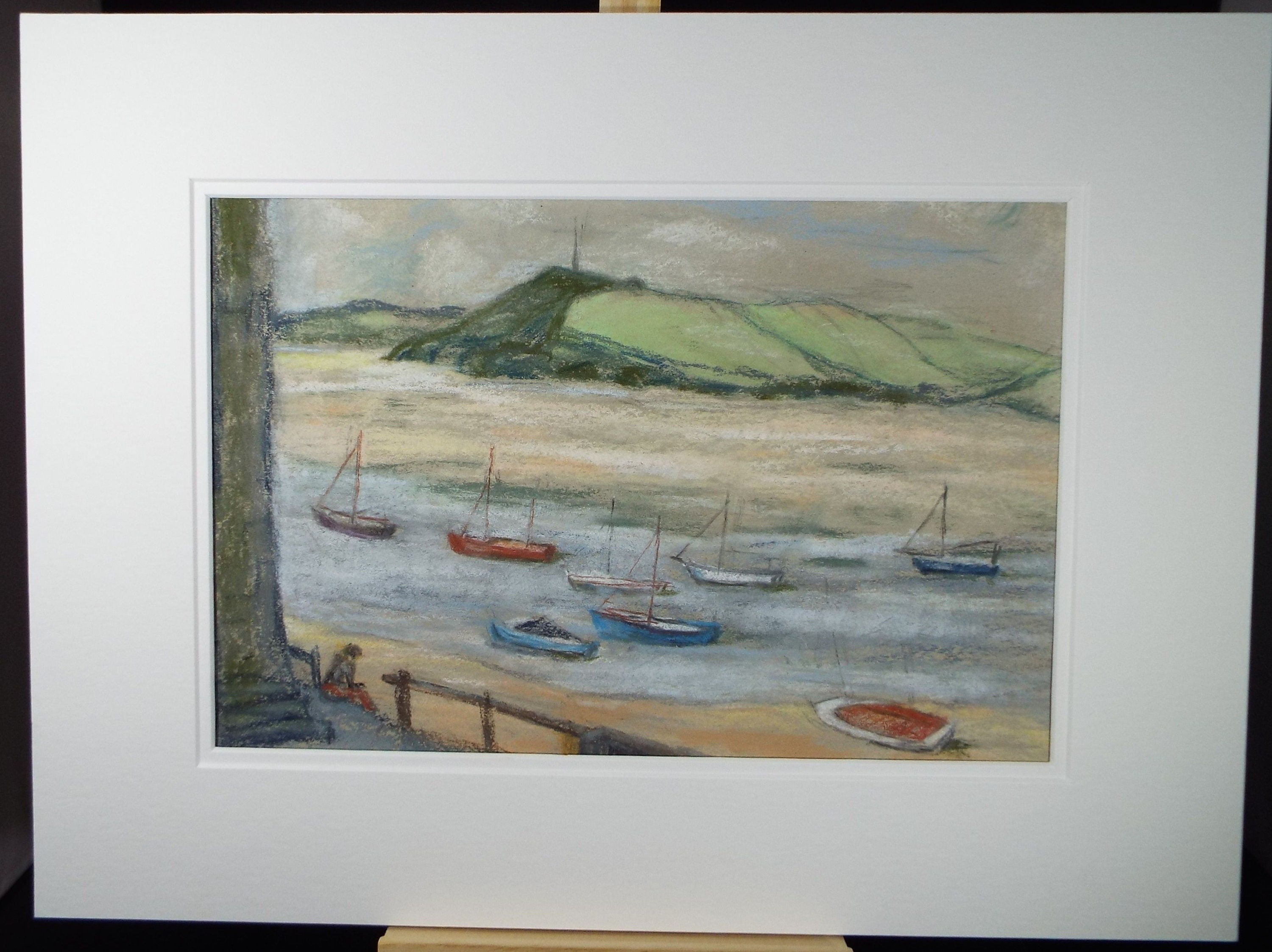 Original Pastel, 'Sailing boats on a Mooring', Circa 1980's, Alethia de Tessier (20th Century, British)