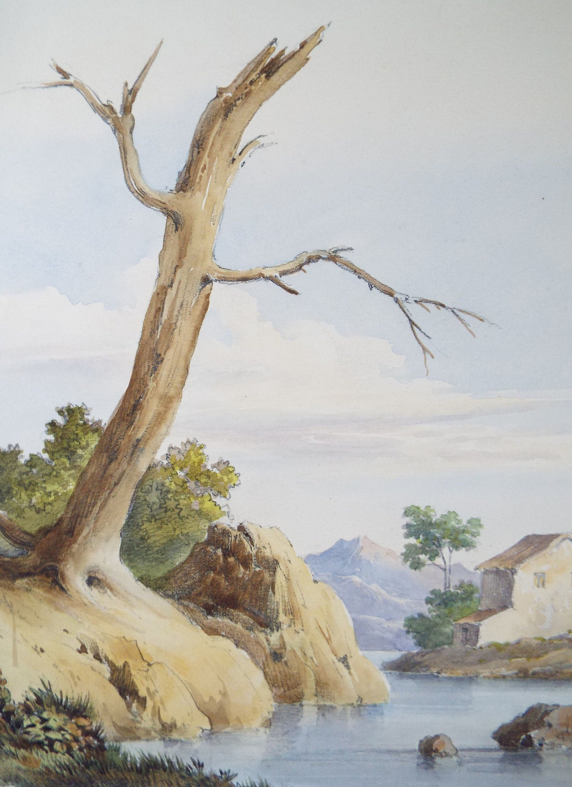 Original Watercolour, 'Italian Riverbank', Circa 1830, Lady E.S. Sharpe