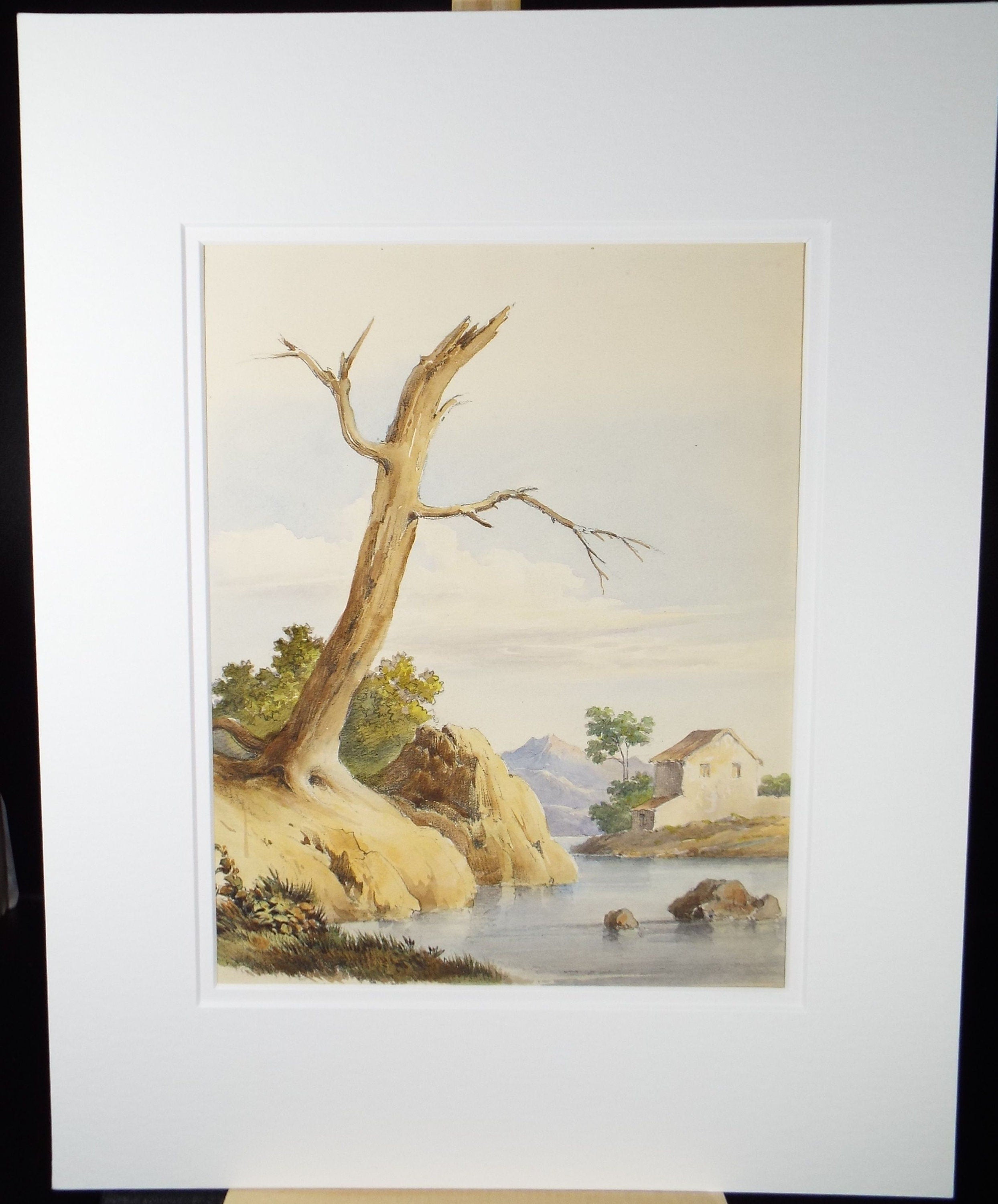 Original Watercolour, 'Italian Riverbank', Circa 1830, Lady E.S. Sharpe