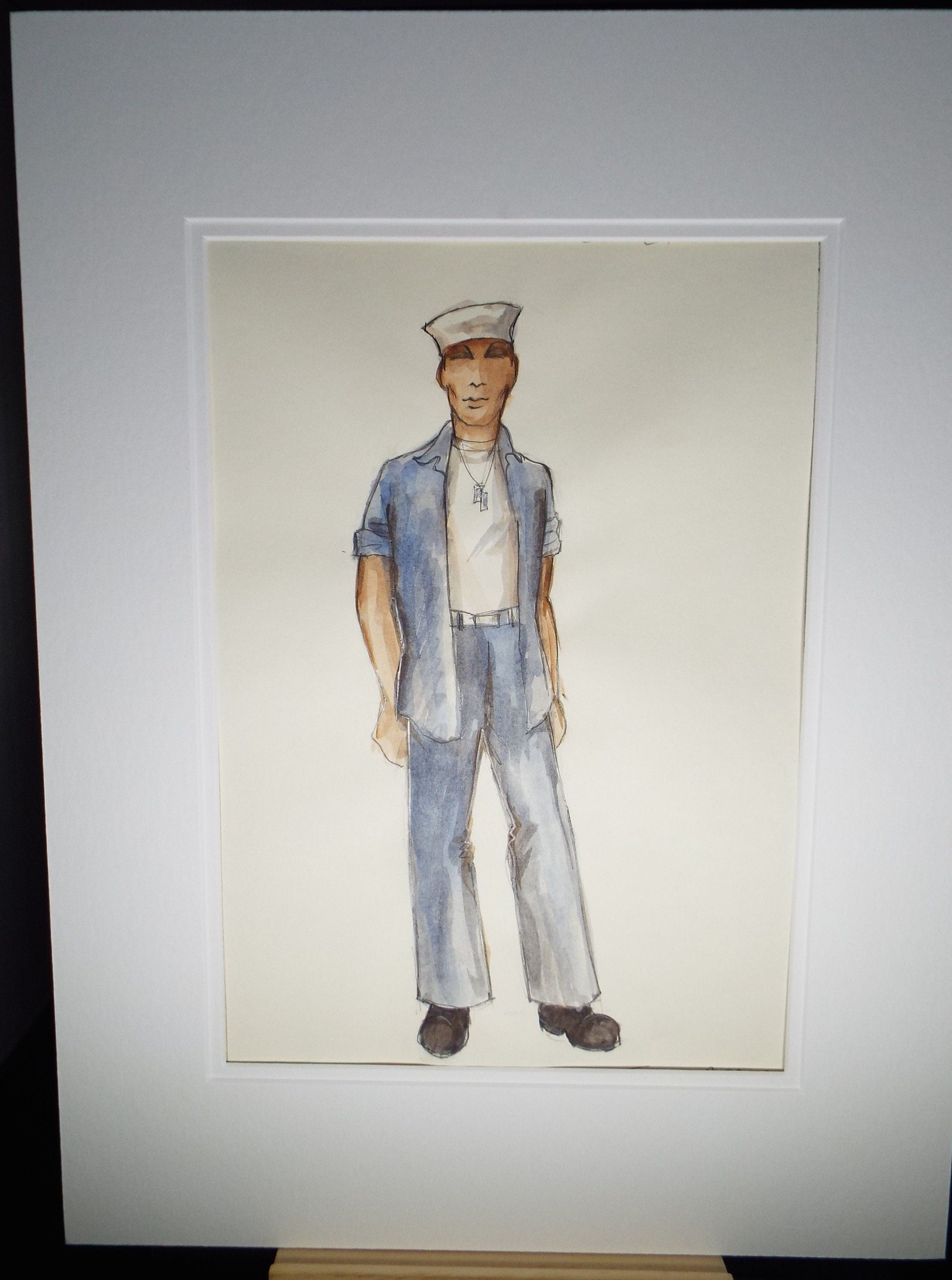 Original Watercolour, 'South Pacific -American GI', 1988, Terry Parsons