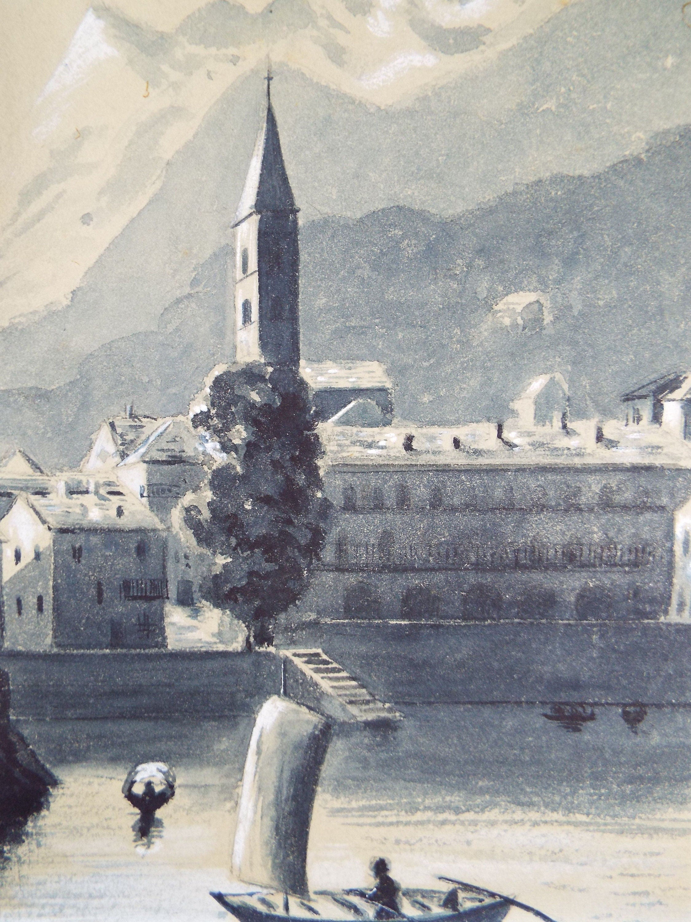 Original Watercolour, 'Salzberg', Mid 19th Century, Unknown Artist.