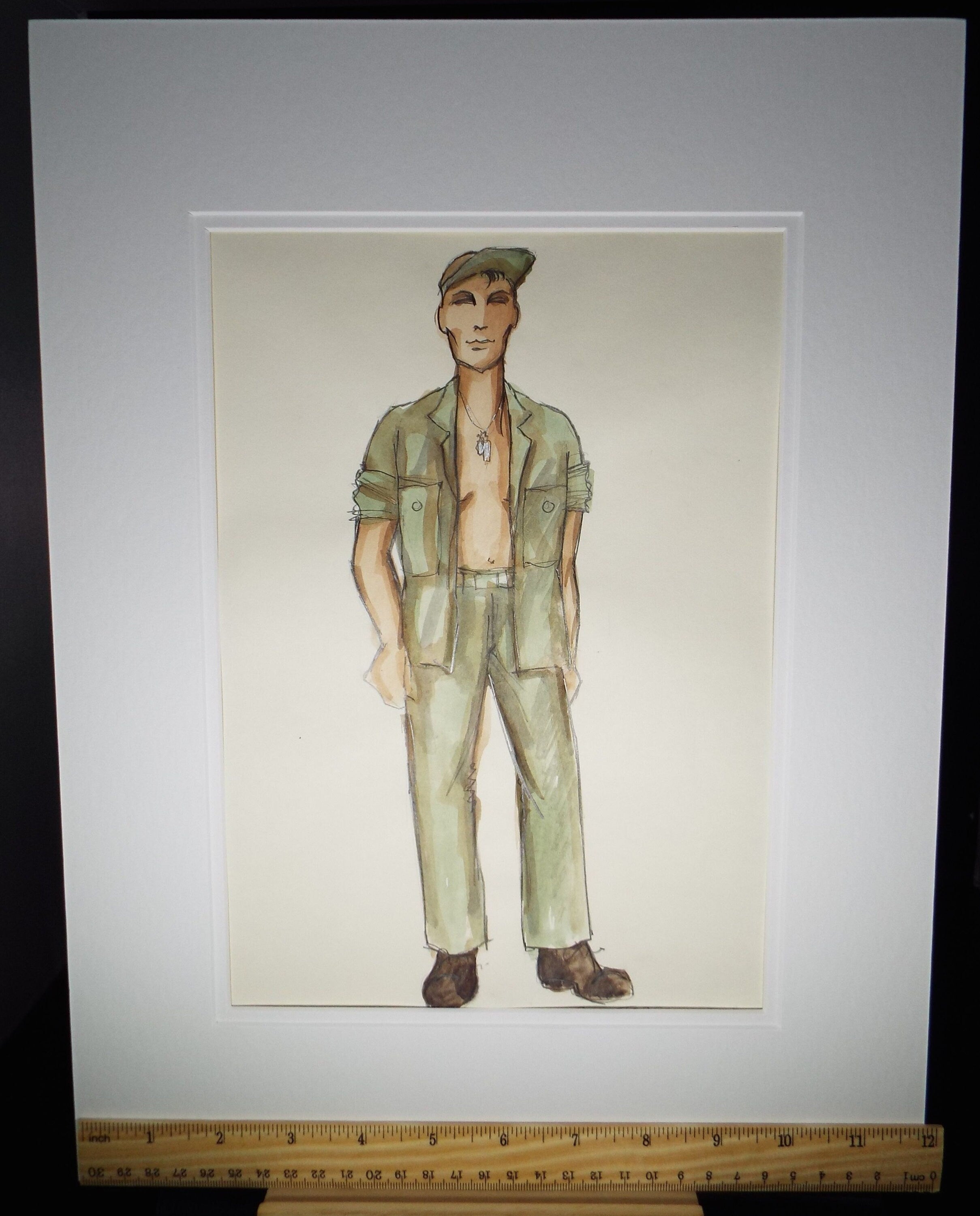 Original Watercolour, 'South Pacific -American GI', 1988, Terry Parsons