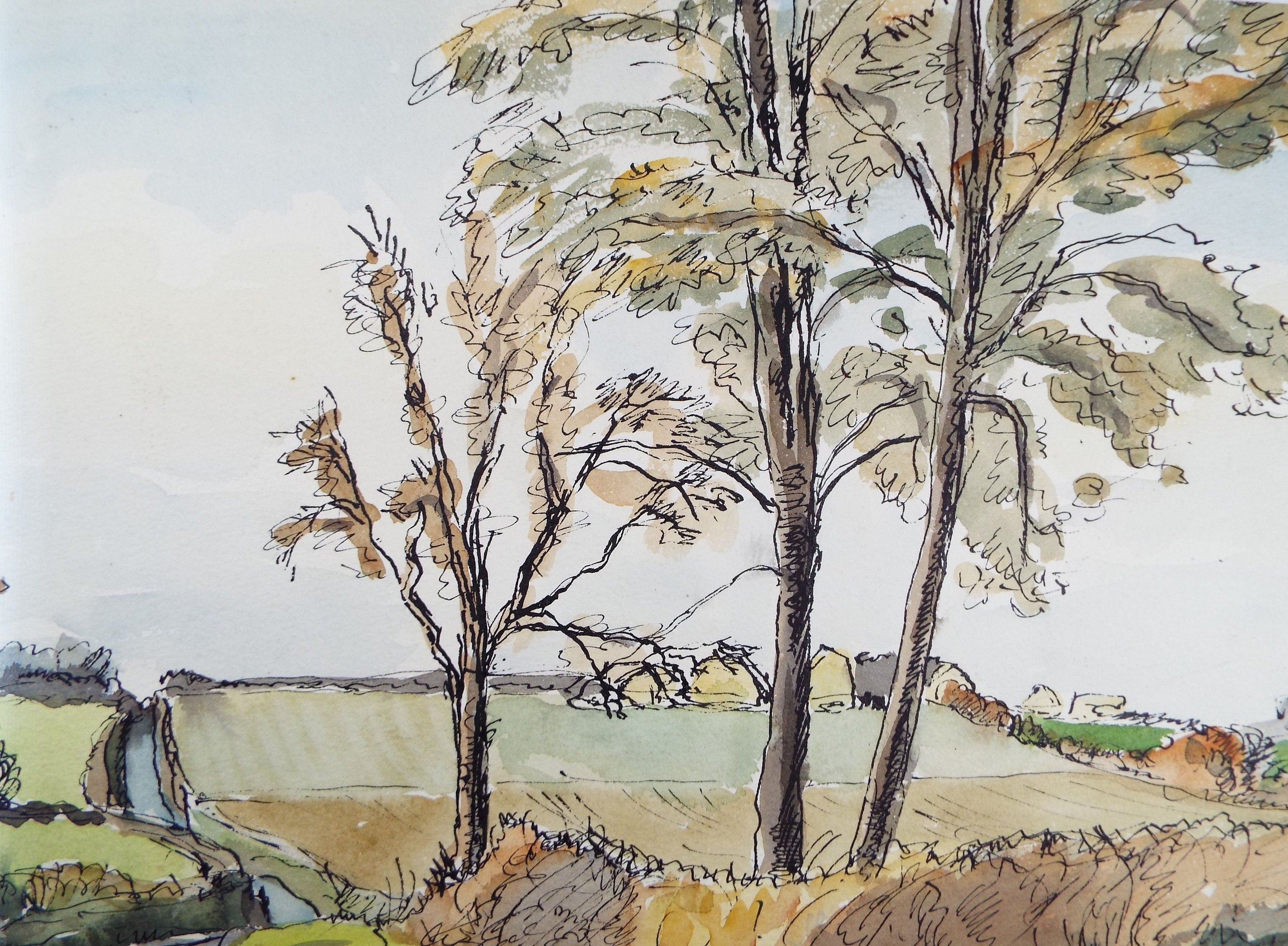 Original Watercolour, 'A Country Lane in Autumn', Circa 1940's, Charles Frederick Way (1906-1981)