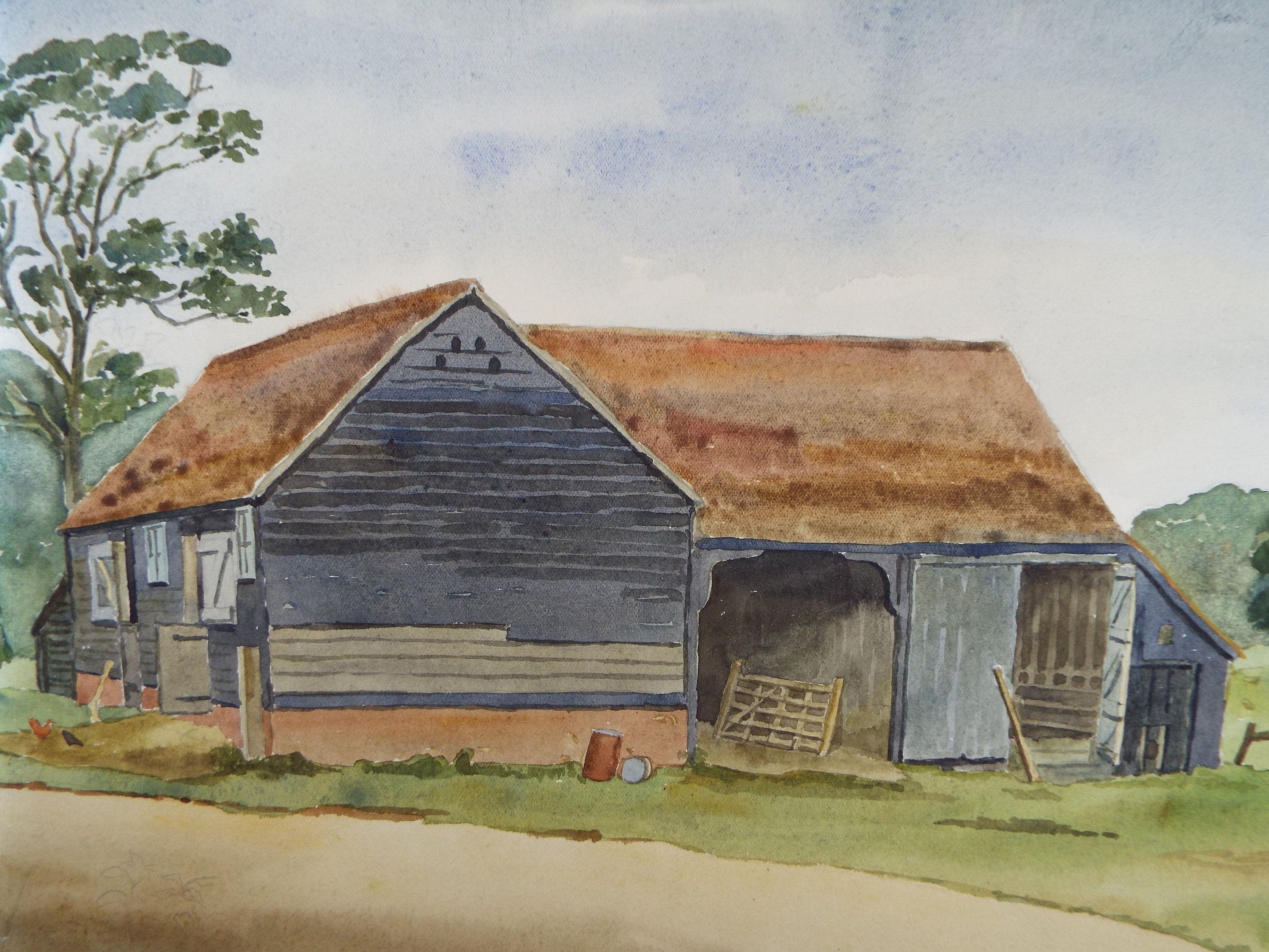 Original Watercolour, 'Barn, Mill House', Dated 1946, Charles Frederick Way (1906-1981)