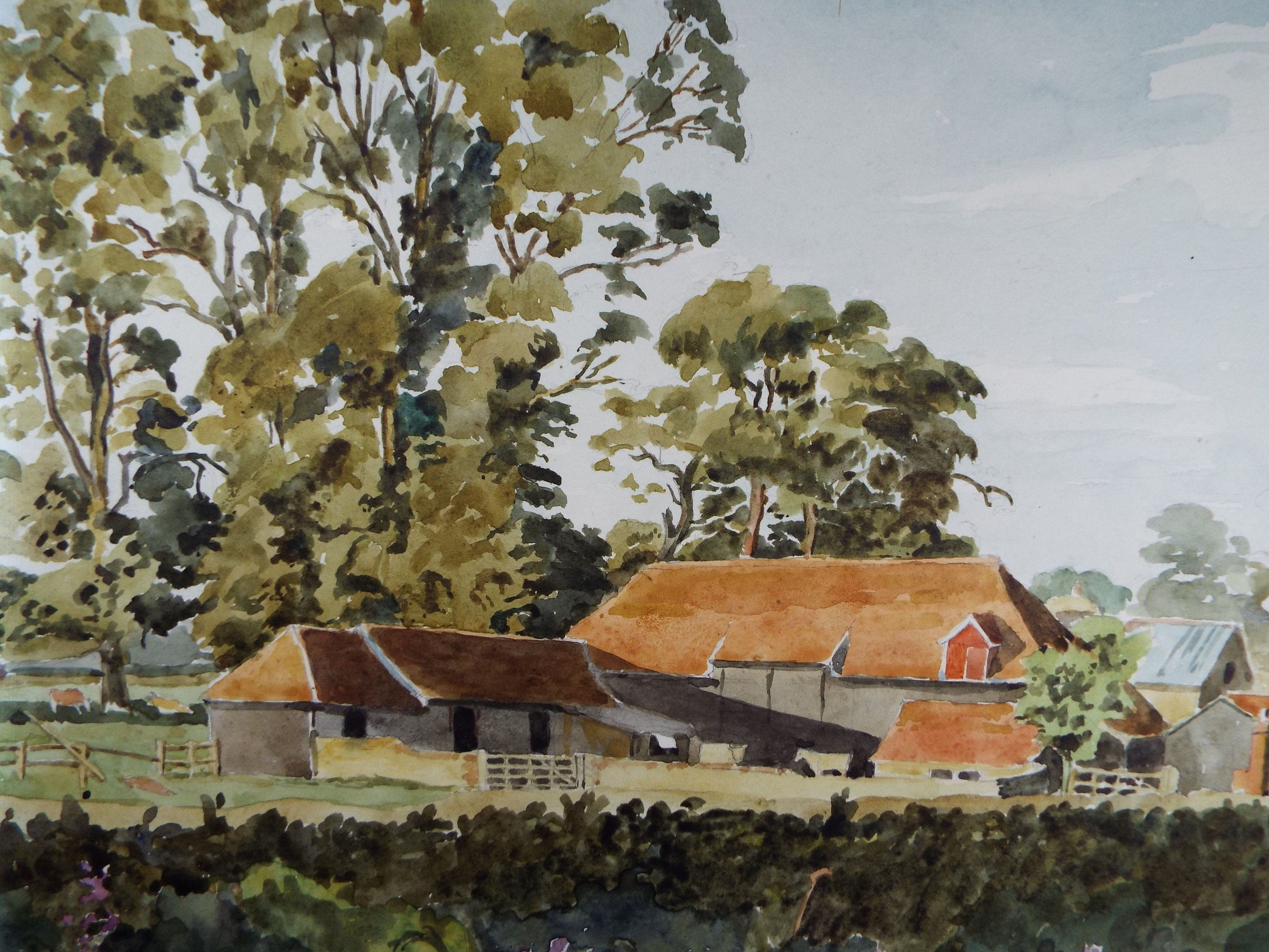 Original Watercolour, 'Farm Buildings', Circa 1940's, Charles Frederick Way (1906-1981)