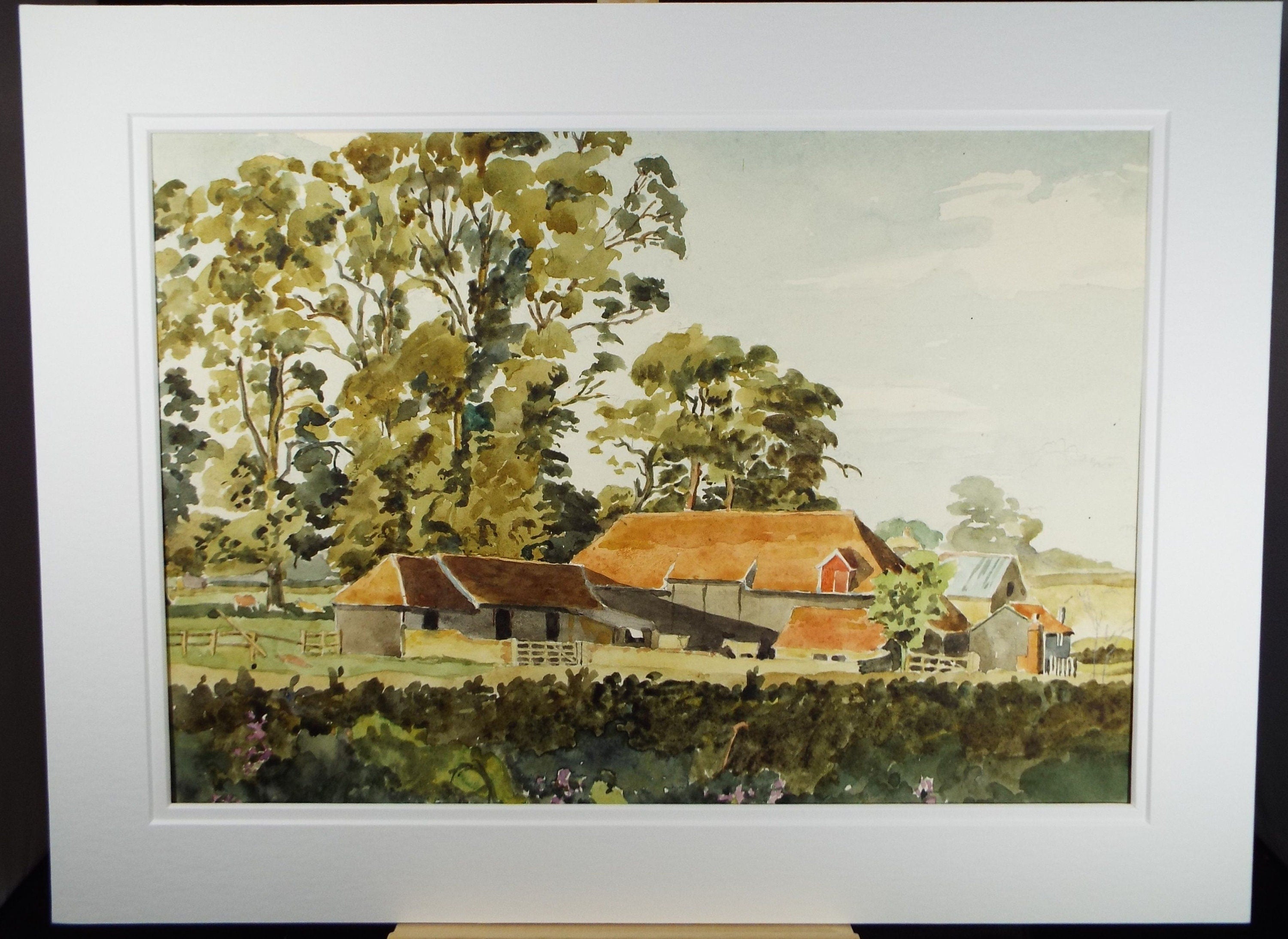 Original Watercolour, 'Farm Buildings', Circa 1940's, Charles Frederick Way (1906-1981)