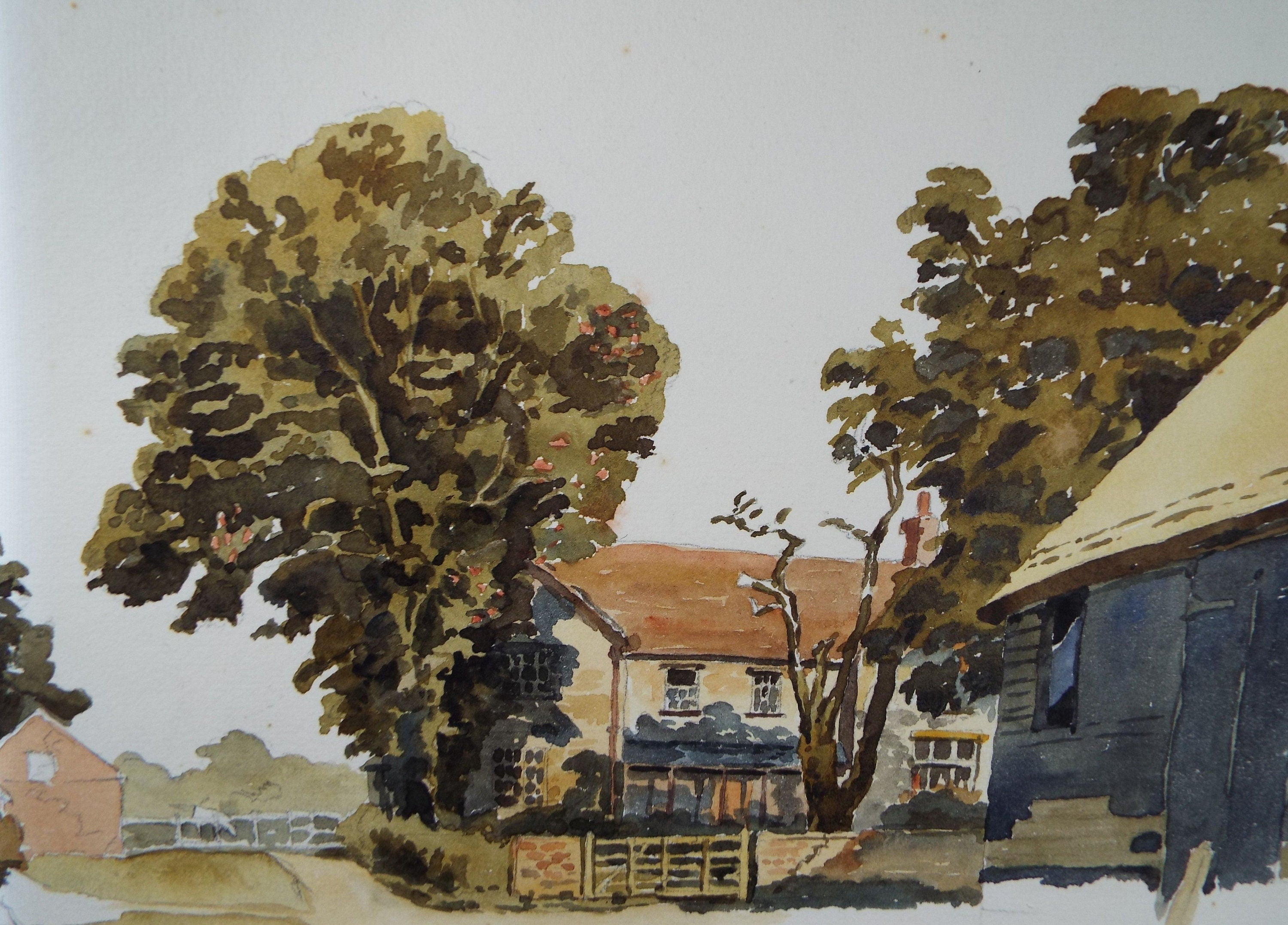 Original Watercolour, 'Farmhouse with Barns', Circa 1940's, Charles Frederick Way (1906-1981)