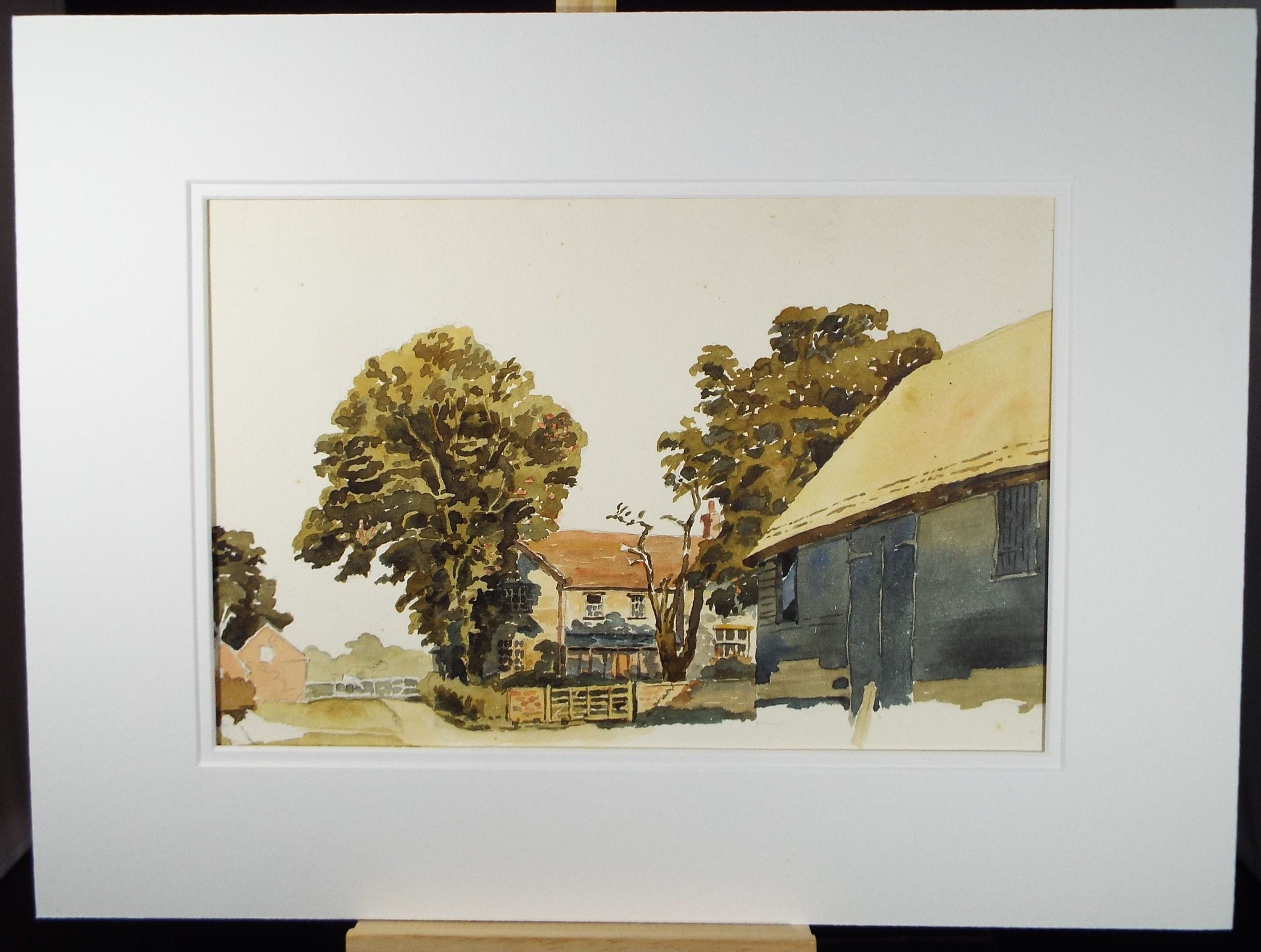 Original Watercolour, 'Farmhouse with Barns', Circa 1940's, Charles Frederick Way (1906-1981)