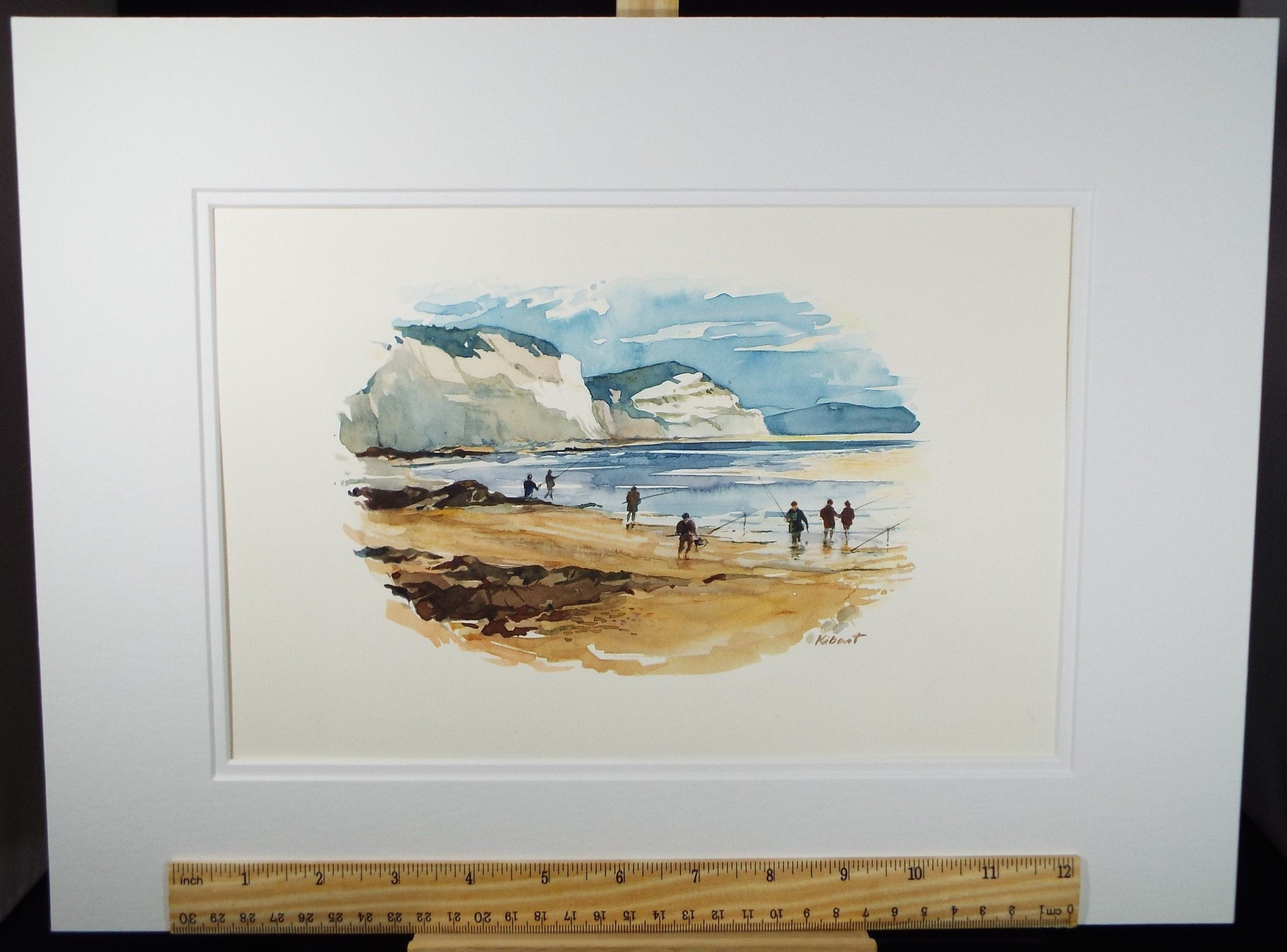 Original Watercolour 'Beach Fishing', Circa 1980's, James Kibart  (20th Century, British)