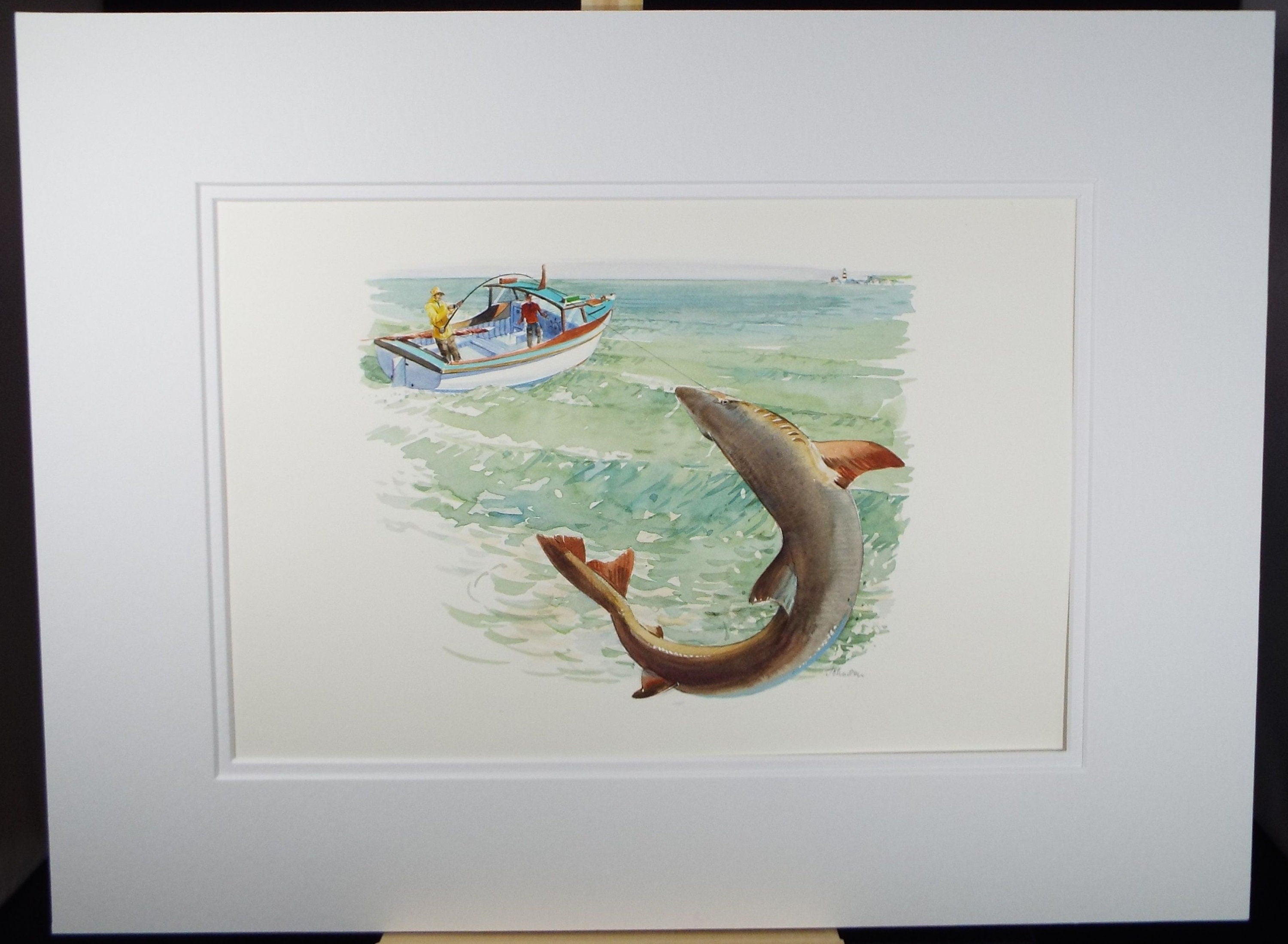 Original Watercolour 'Shark Fishing', Circa 1980's, Ken Johnson (20th Century, British)