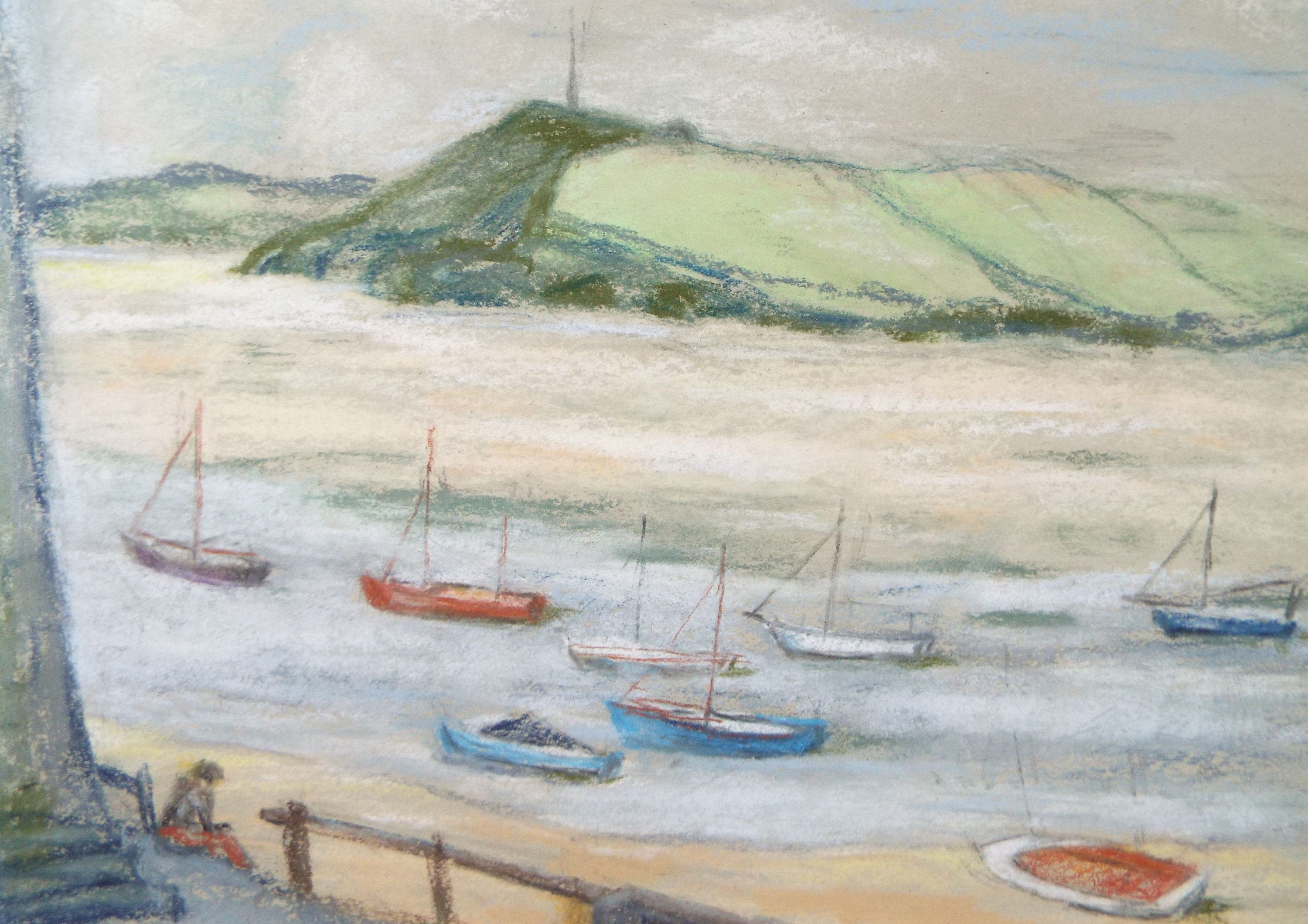 Original Pastel, 'Sailing boats on a Mooring', Circa 1980's, Alethia de Tessier (20th Century, British)