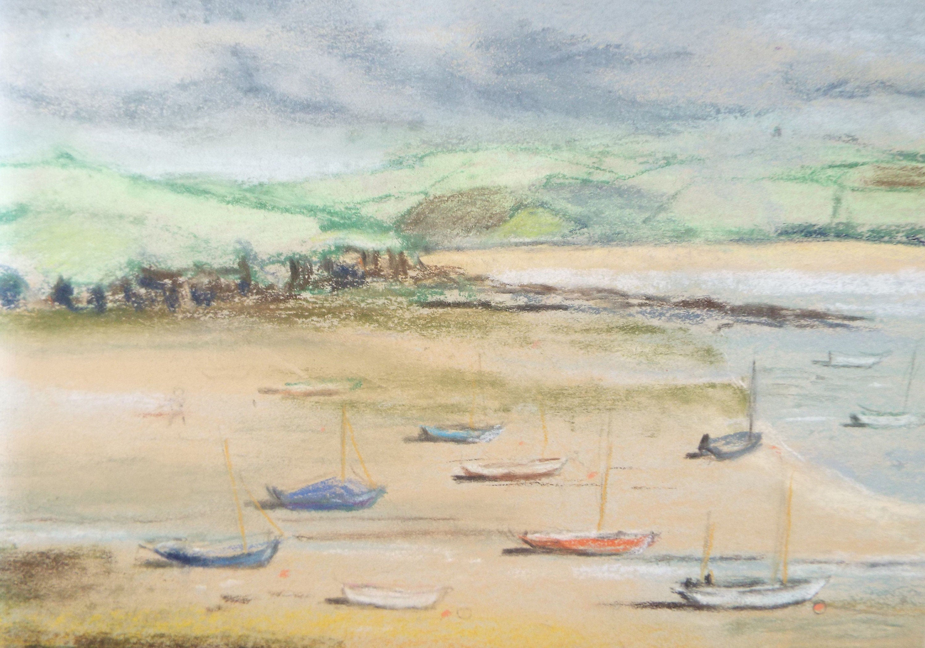 Original Pastel, 'Sailing boats on a Mooring', Circa 1980's, Alethia de Tessier (20th Century, British)