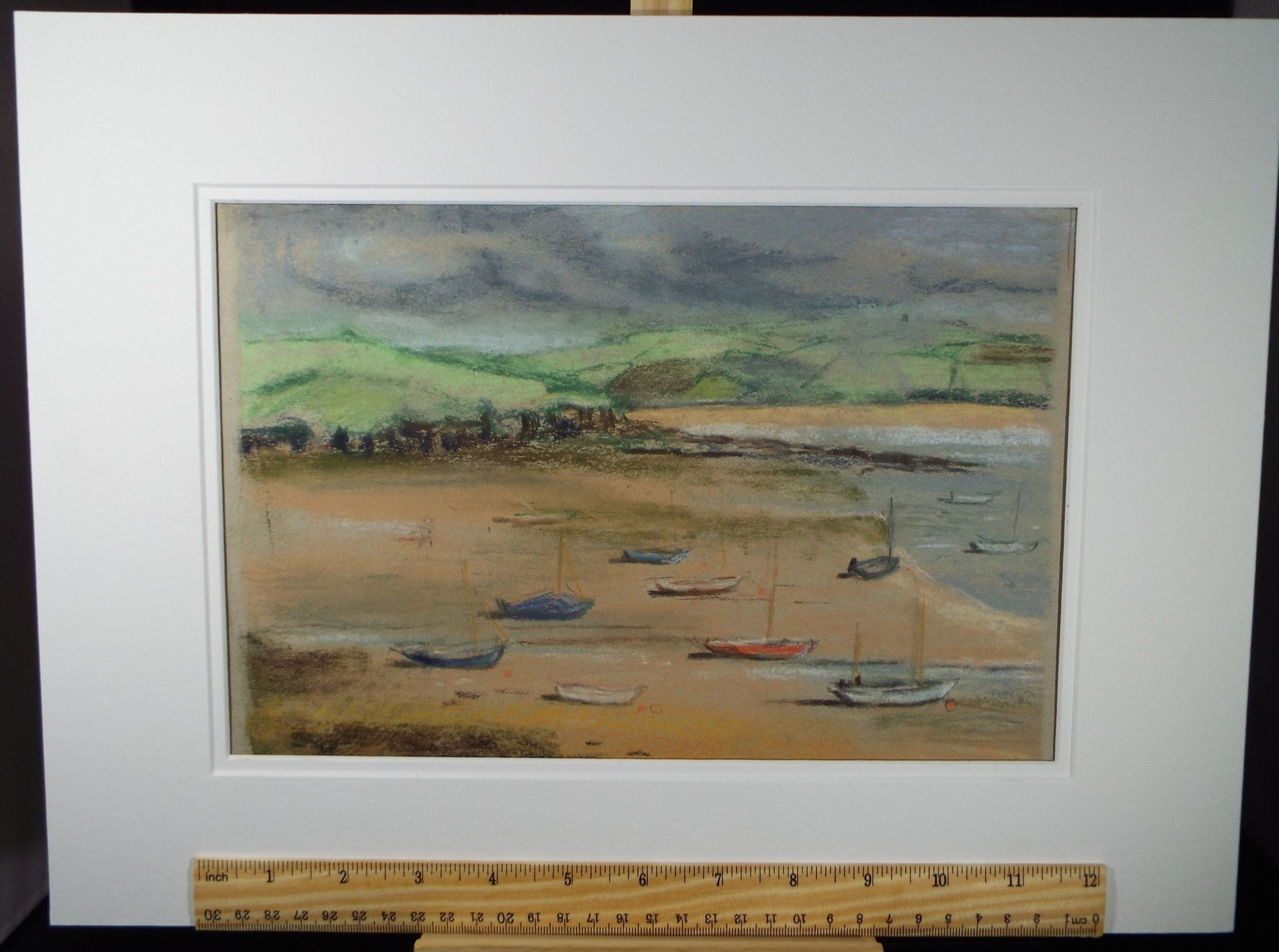 Original Pastel, 'Sailing boats on a Mooring', Circa 1980's, Alethia de Tessier (20th Century, British)