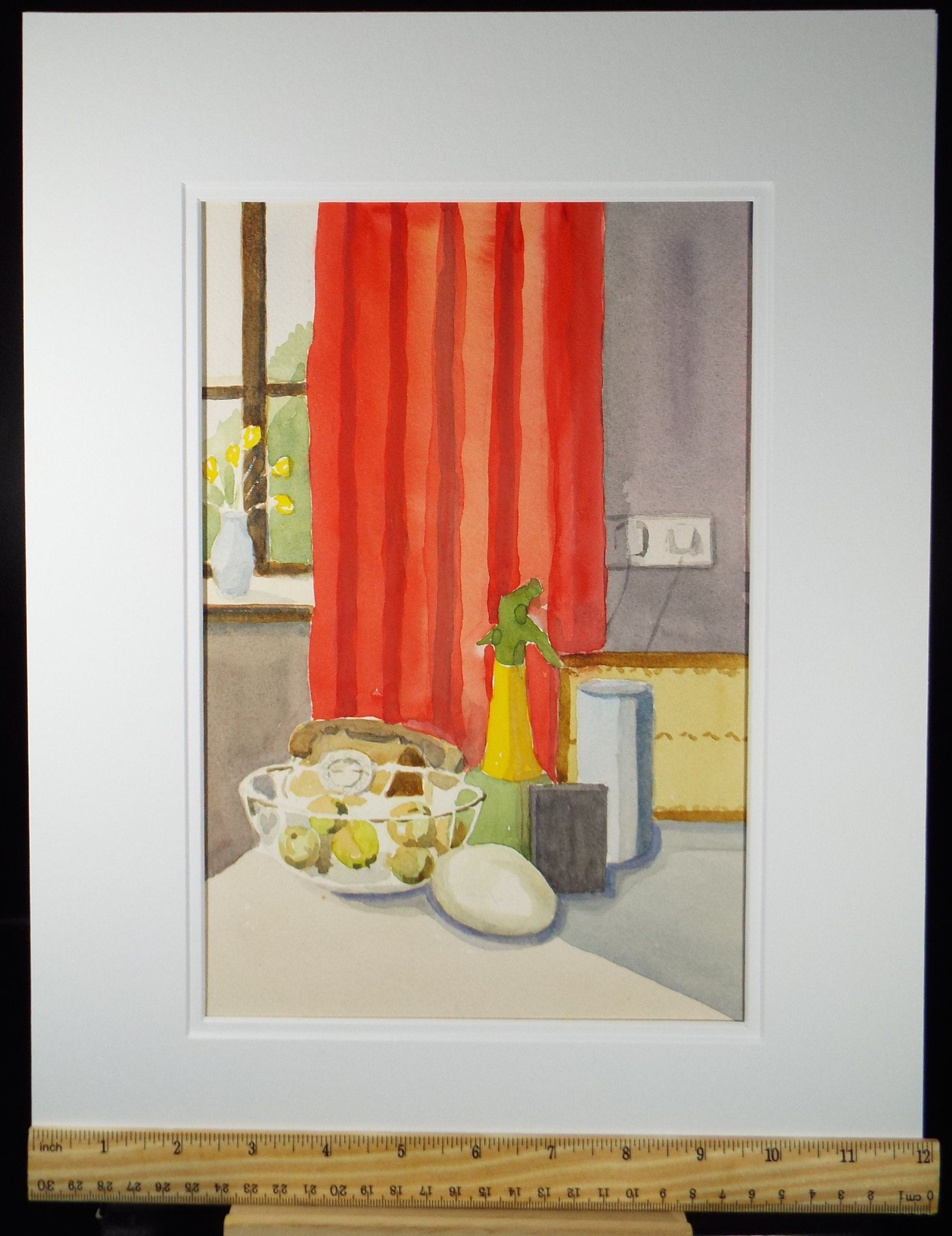 Original Watercolour, 'Still Life with Red Curtain', Circa 1970's, Alethia de Tessier (20th Century, British)