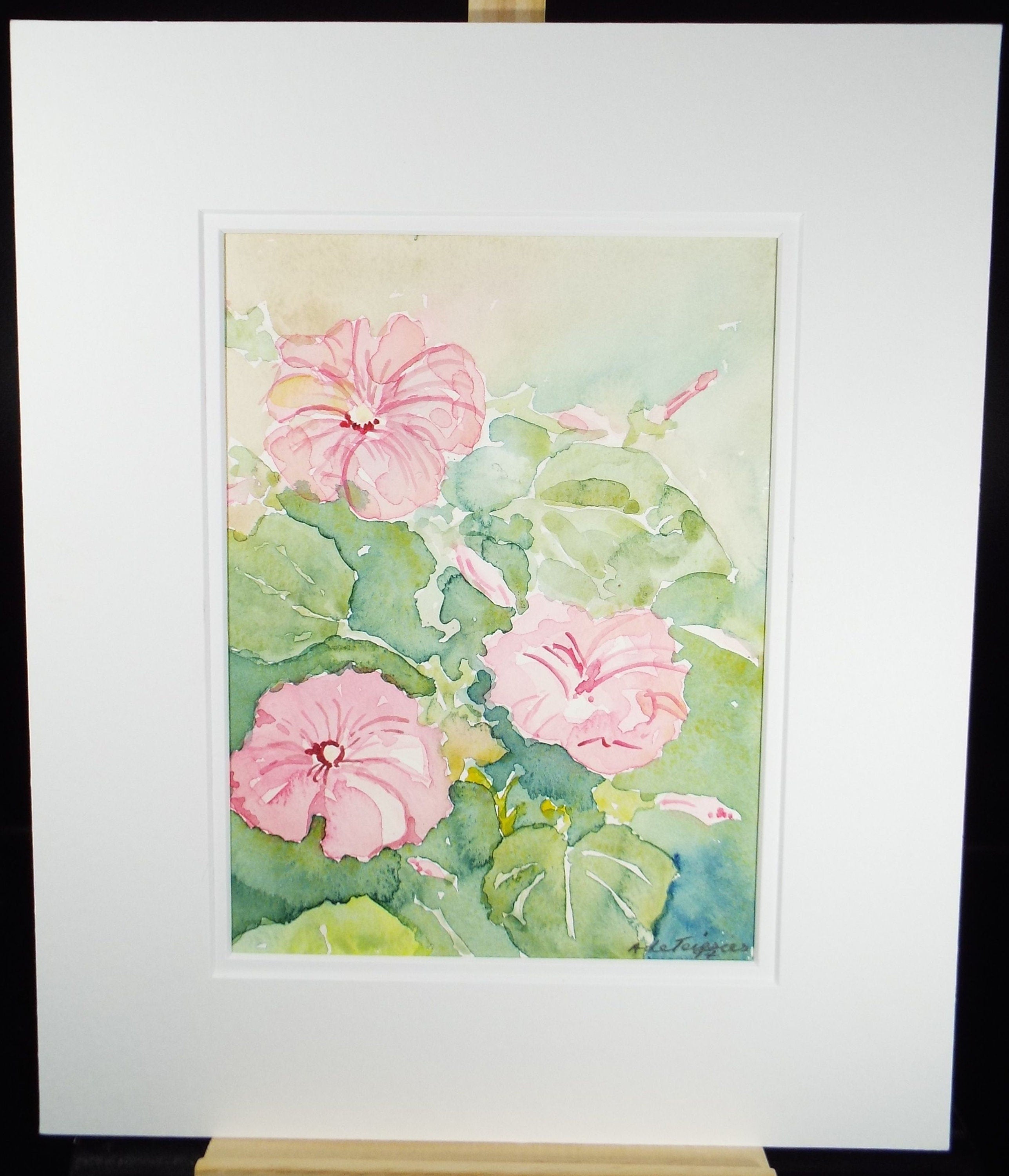 Original Watercolour, 'Pink Petunias', Circa 1980's, Alethia de Tessier (20th Century, British)